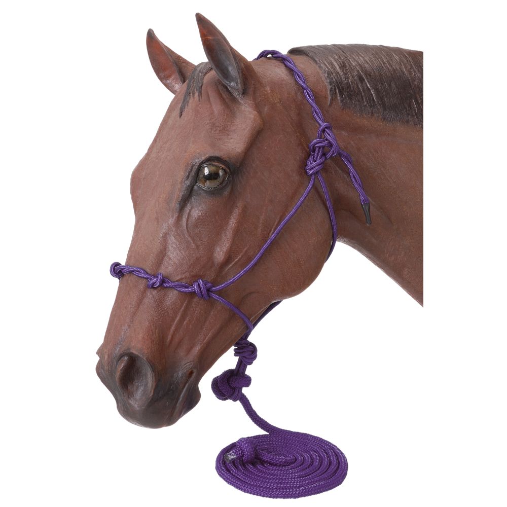 Tough-1 Poly Rope Halter W/Knots and 14Ft Lead - Purple