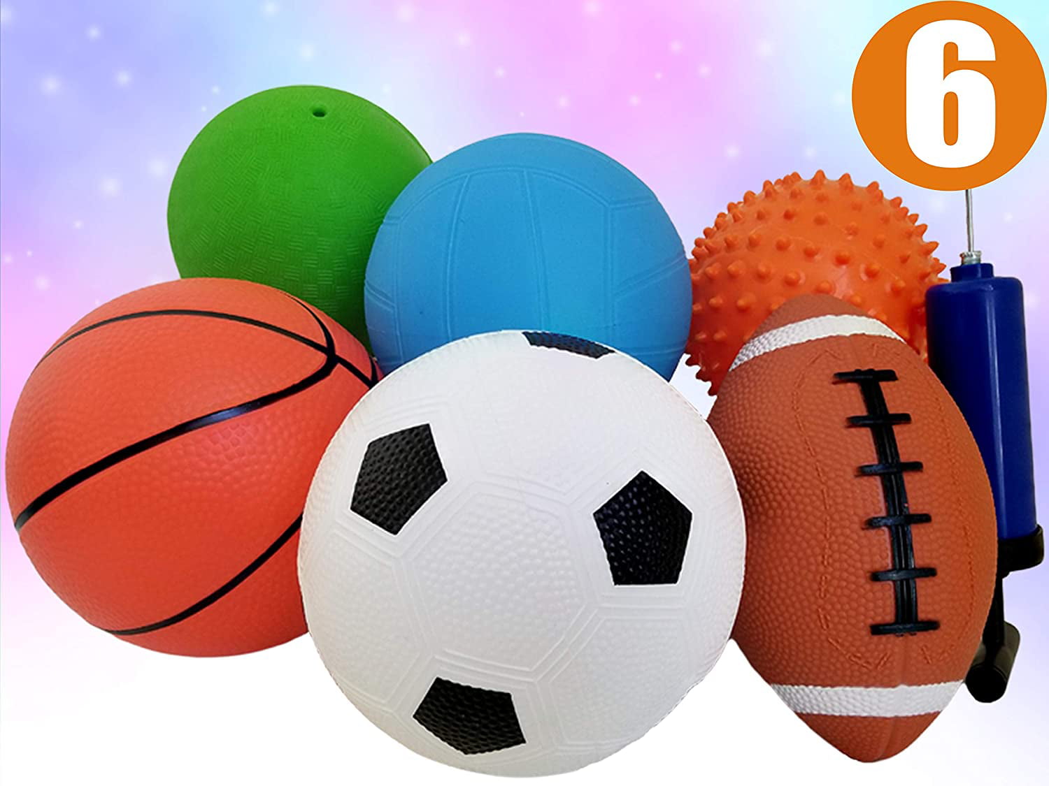 Set of 6 Sports Balls with 1 Pump - 5