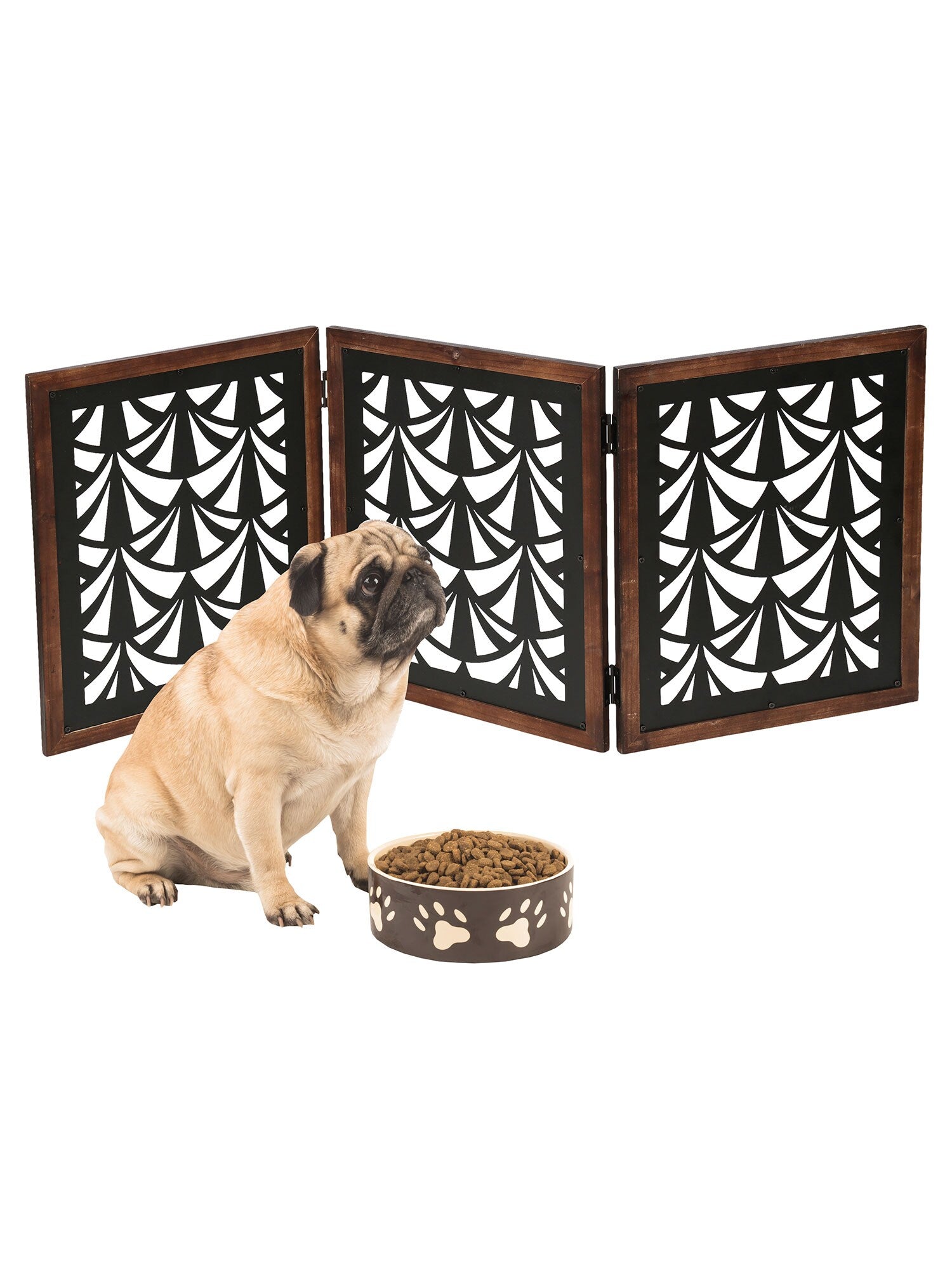 Free Standing Pet Gate - Wood with Metal Fans 3-Panel Dog Fence