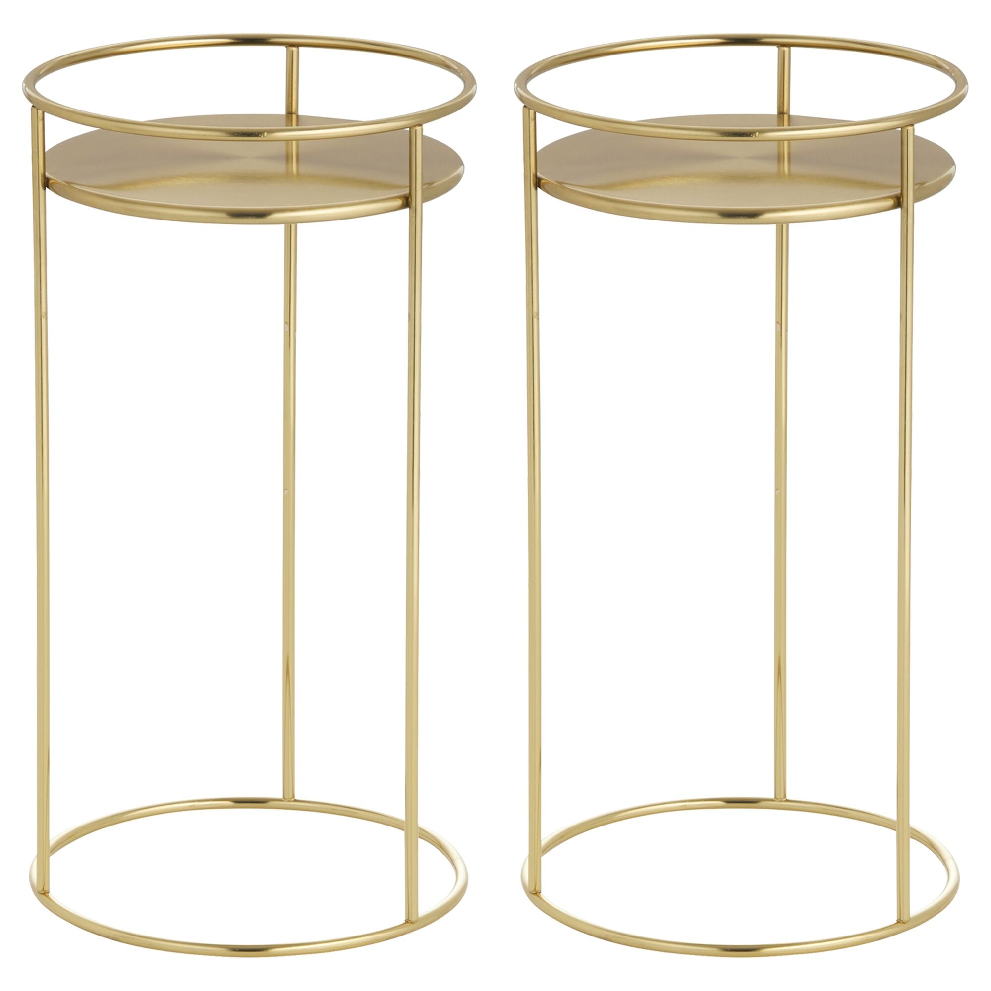 mDesign Metal 15-Inch Tall Circular Plant Stand, Planter Holder Contemporary Design Round Tray for Table, Garden; Holds Indoor/Outdoor Plants, Flower Pot - Concerto Collection - 2 Pack - Soft Brass