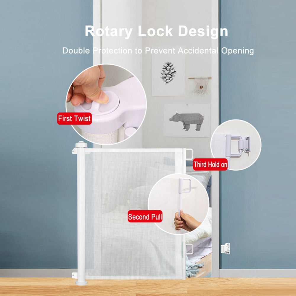 Extendable Baby Gate Indoor Mesh Safety Gate for Stairs Doorways Hallways Magic Gate for Baby and Pet ，59×34 in，59×34 in，White