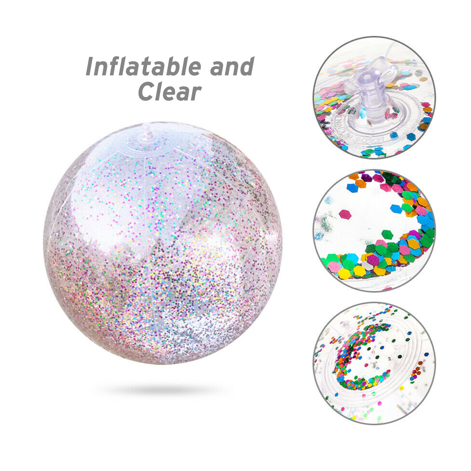 Brier Inflatable Large Beach Ball Pool Accessory Glitter Confetti 16 Inch Premium Beach Theme Water Sand Toy Beach Party Decoration， Pool Party Supplies Beach Balls -Set of 5 |