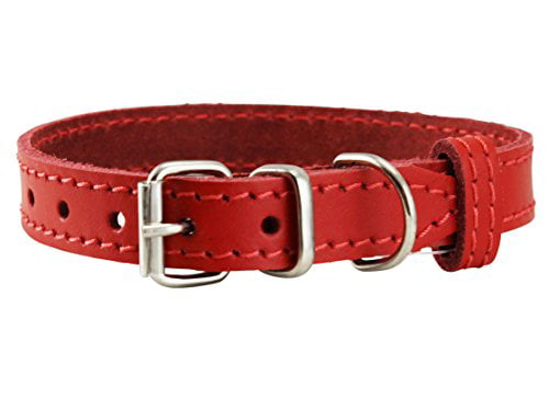 Genuine Leather Dog Collar for Smalles dogs and puppies 3 Sizes Red (Neck: 8