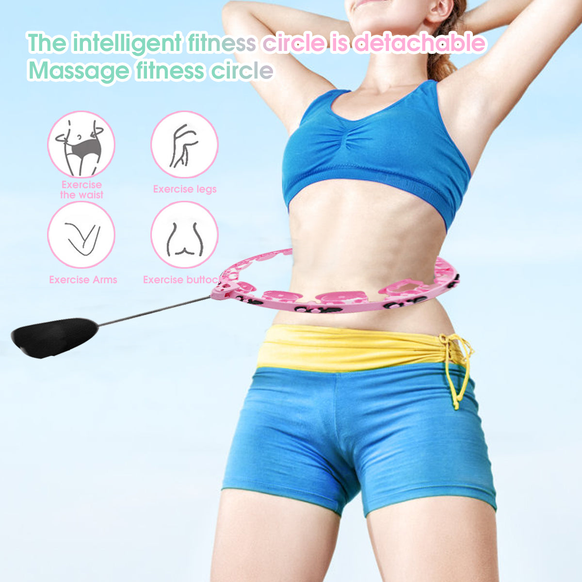 HQZY Smart Weighted Fit Hoop for Adults Weight Loss，Detachable Knots 2 in 1 Adomen Fitness Massage for Adults and Beginners，Pink