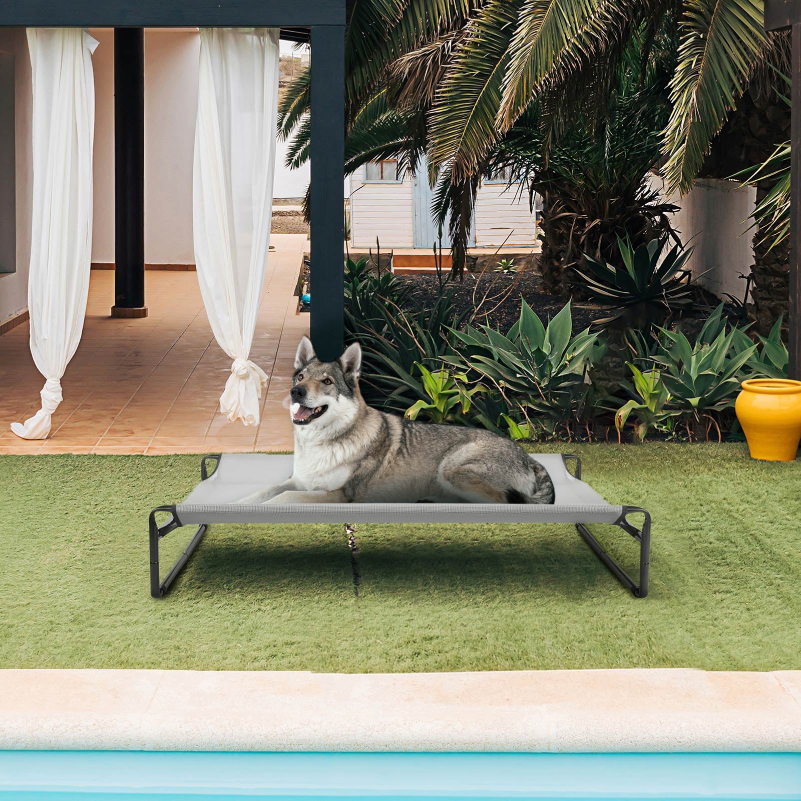 Veehoo Original Cooling Elevated Dog Bed， Raised Dog Cot with Washable Mesh， Medium， Black Silver