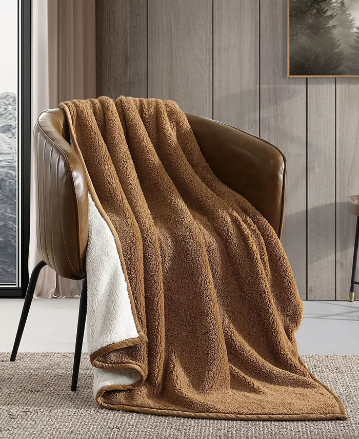 Eddie Bauer Bi Colored Sherpa Reversible Throw Blanket， 60