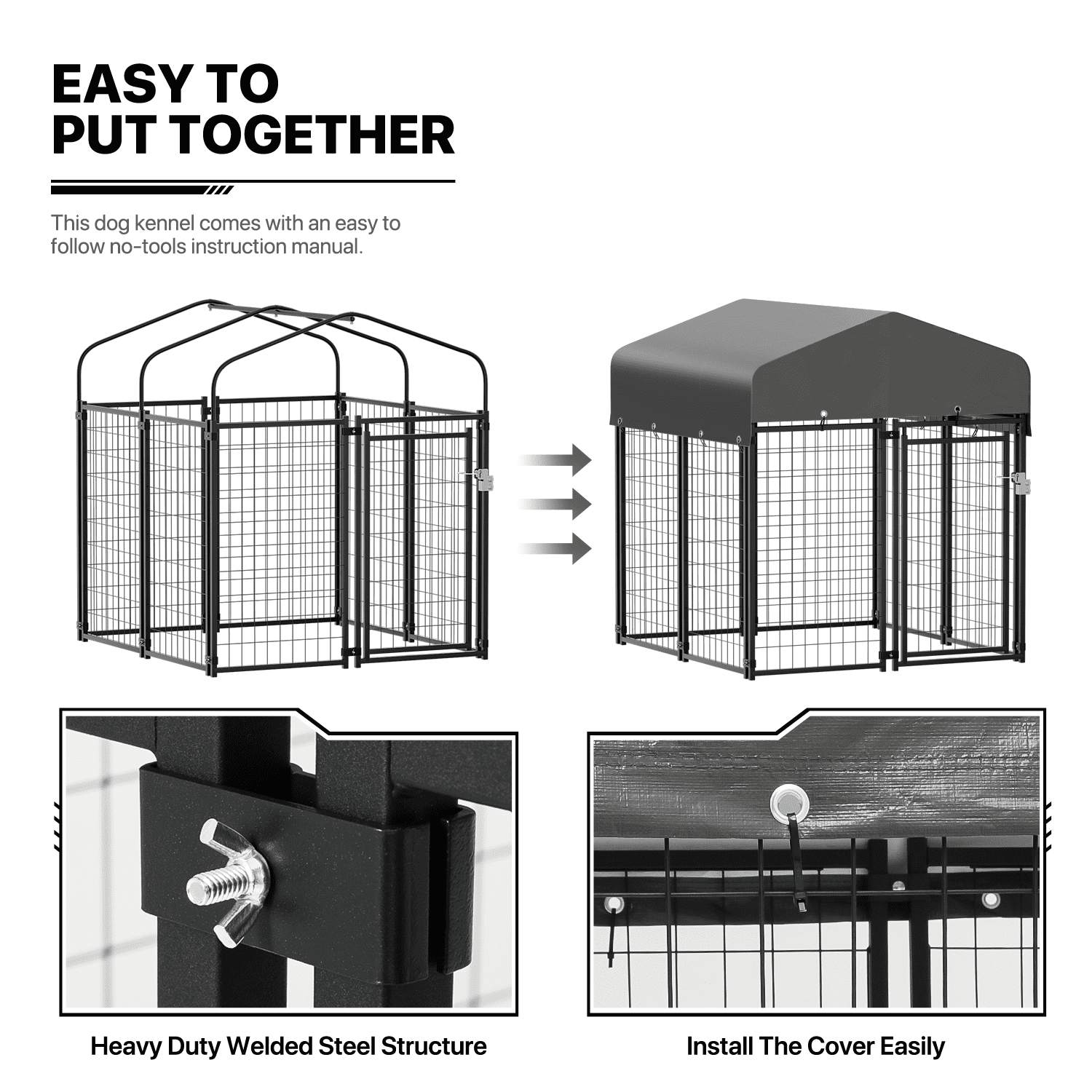 MoNiBloom 4ft x 4.25ft x 4.5ft Outdoor Dog Kennel with UV Protection Waterproof Cover and Roof， 8 Panels Welded Dog Pen Dog Playpen Dog Enclosure for Medium Dogs