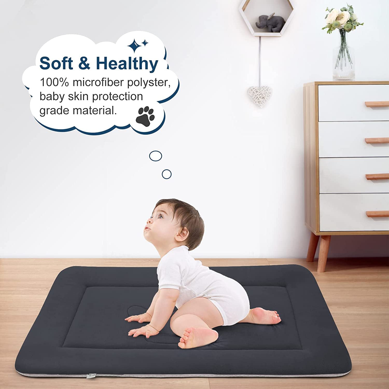 PROCIPE Dog Bed Crate Pad Mat Cute Paw Pet Beds Washable Mattress 42inch Dark Grey