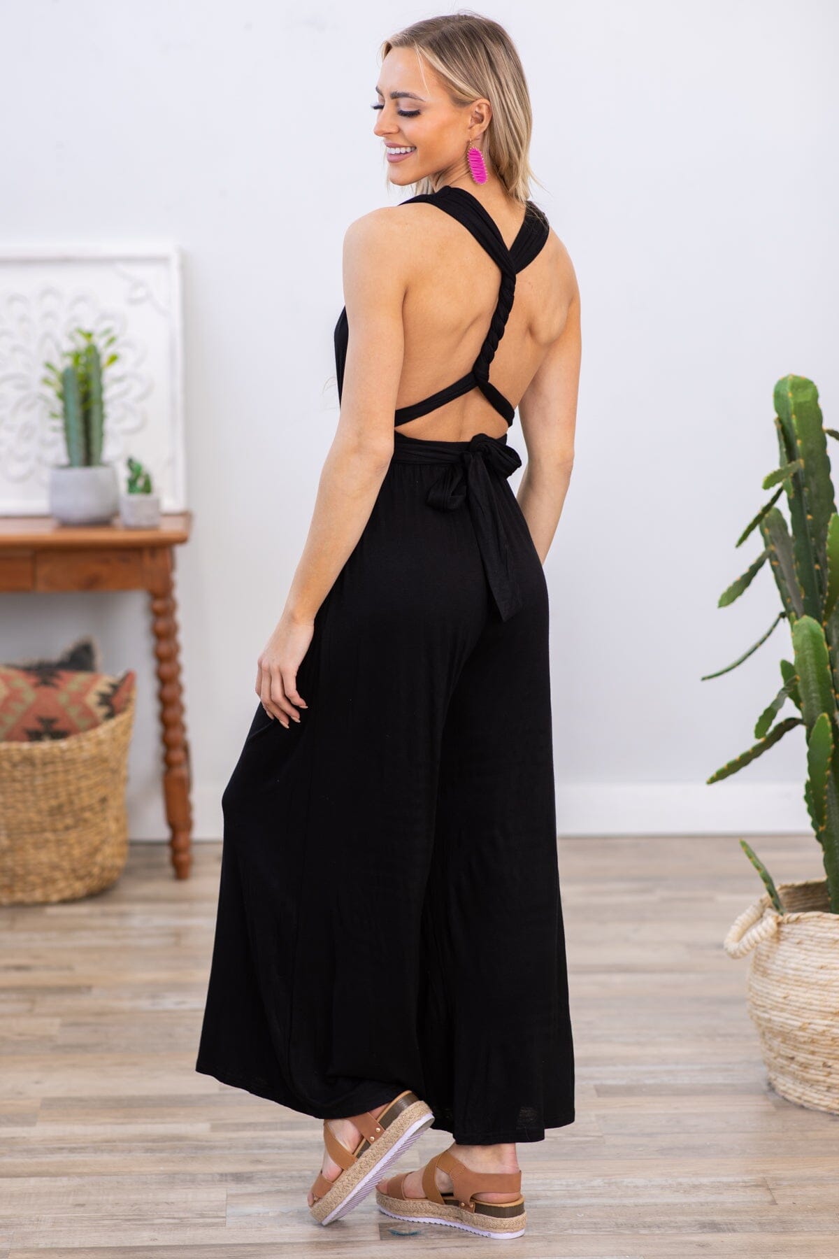 Black Convertible Strap Wide Leg Jumpsuit