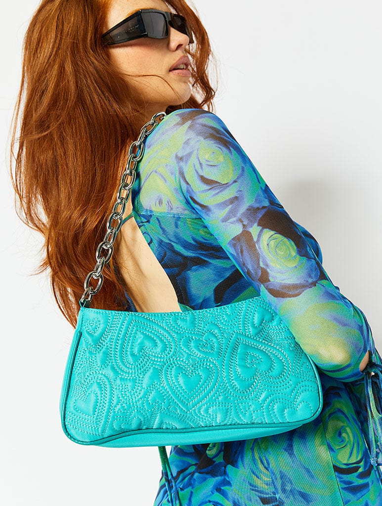 Turquoise Pulse Quilted Heart Shoulder Bag