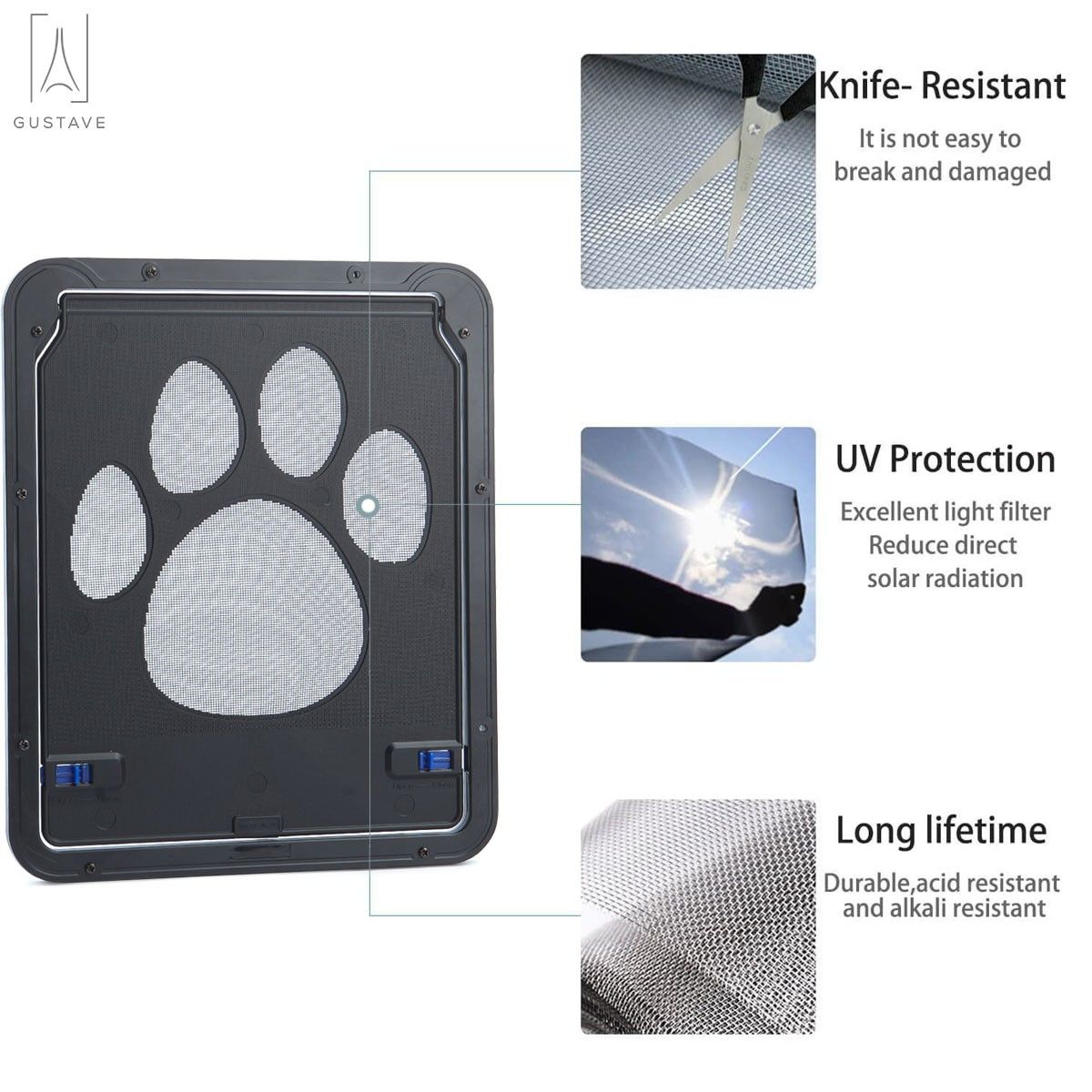 Gustave Dog Door Pet Screen Door Black with Magnetic Flap Automatic Close Lockable Cat Door Screen Gate for Small Dog and Cat