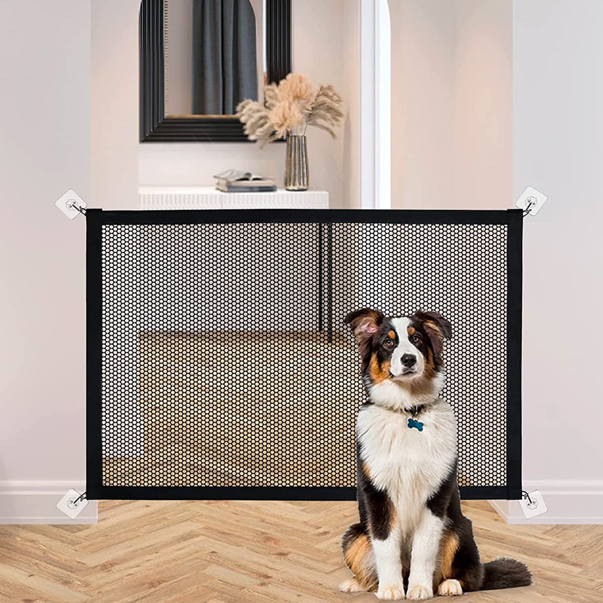 ZPL Dog Gate Pet Gate，43 Inch Portable Mesh Baby Safety Gate Guard Isolated For Indoor and Outdoor， Install Anywhere，Black