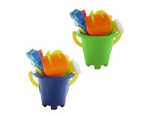 Summer Fun 6 Piece Children's Kid's Mini Toy Beach/Sandbox Tool Play set, Comes with Watering Bucket, Hand Tools, Sand Molds (Colors May Vary)