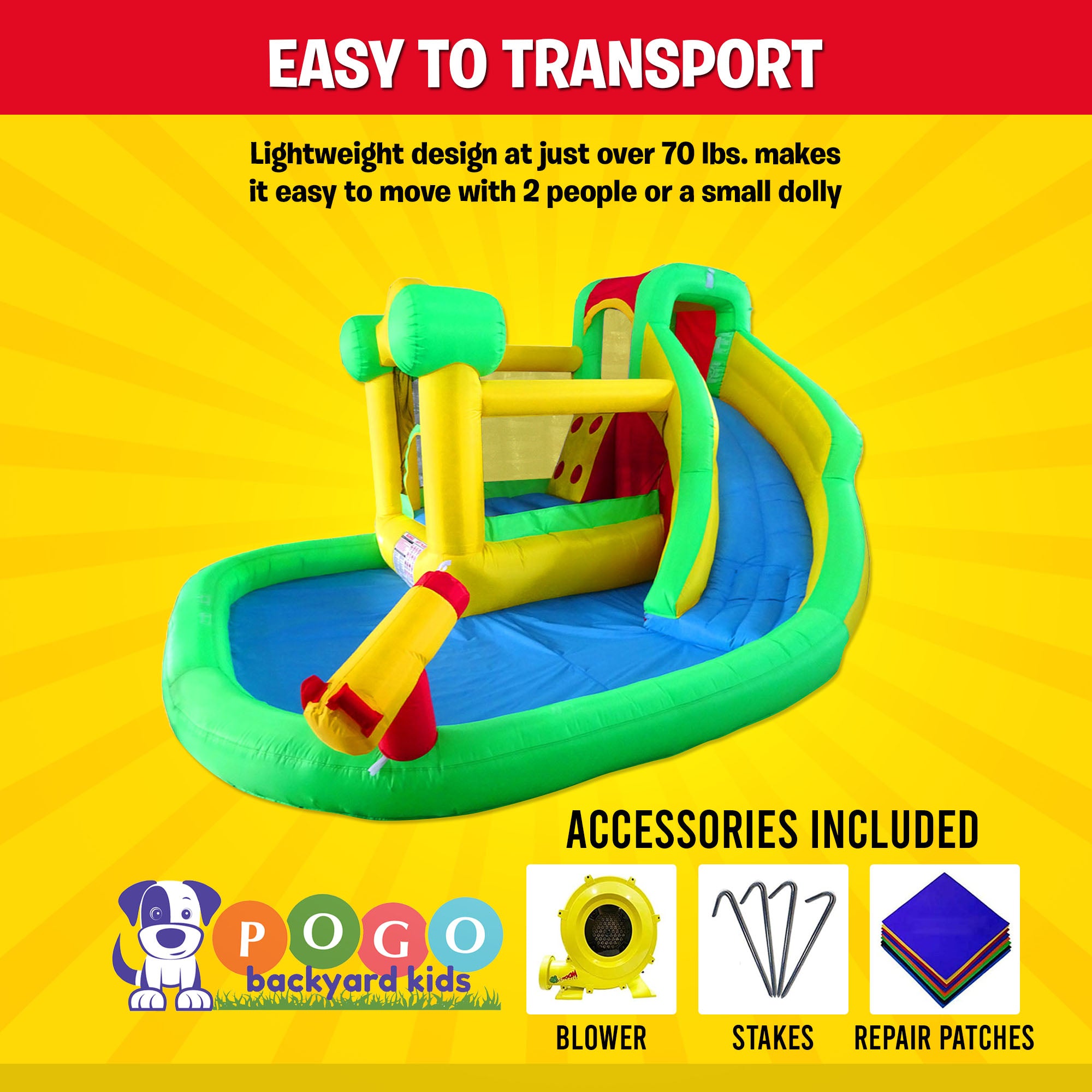 Pogo Bounce House Backyard Kids Home Water Park Inflatable Water Slide with Bouncer