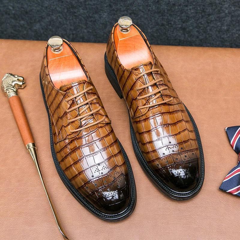 Sapato Social Crocodille™ em Couro Texturizado Estilo Pele de Crocodilo / Sofisticação e Conforto para Homens de Elite!