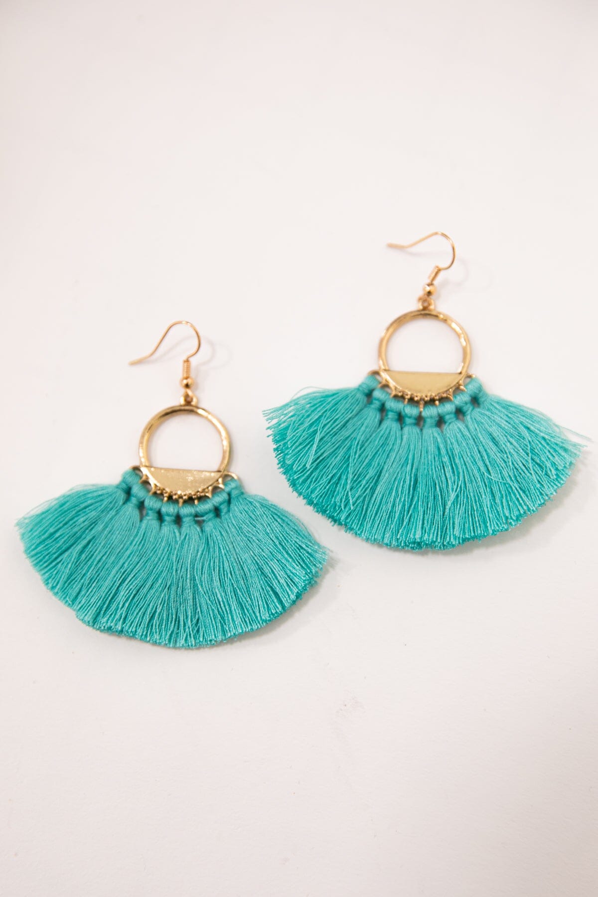 Aqua and Gold Fan Tassel Earrings