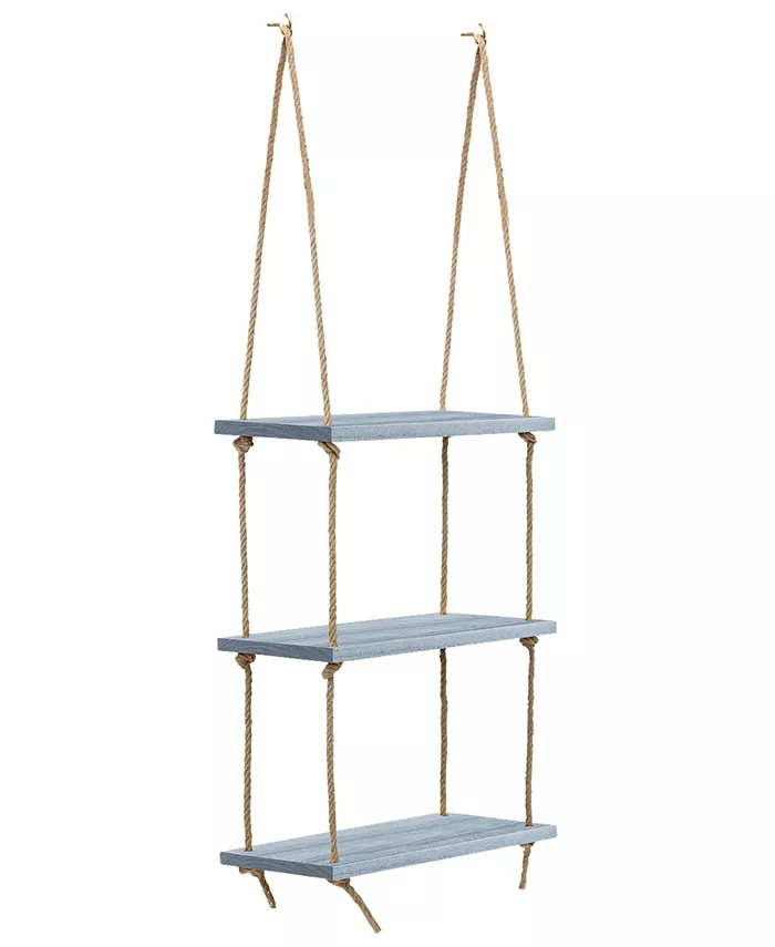 Sorbus 3-Tier Wood Hanging Rope Shelf