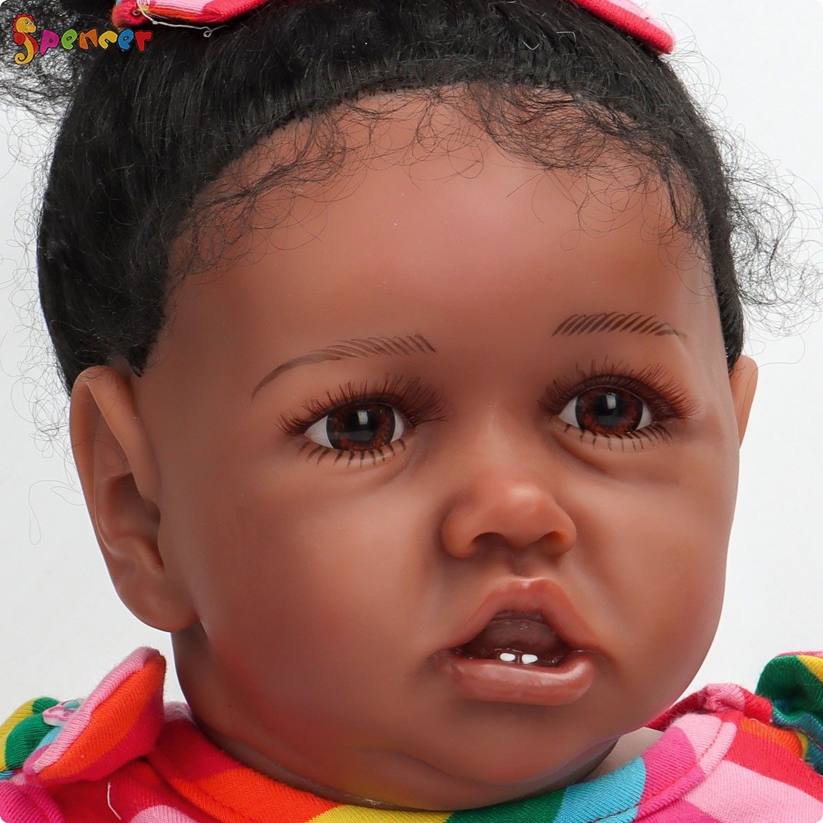 Spencer 22 Inch Handmade Lifelike Reborn Baby Dolls Soft Silicone Vinyl Black Skin Realistic Girl Doll Xma Gifts for Ages 3+