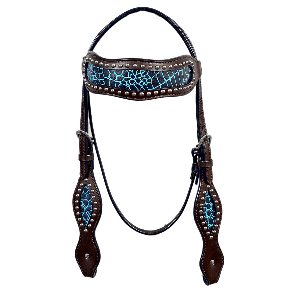 26BH Western Horse Headstall Tack Bridle American Leather Turquoise Hilason