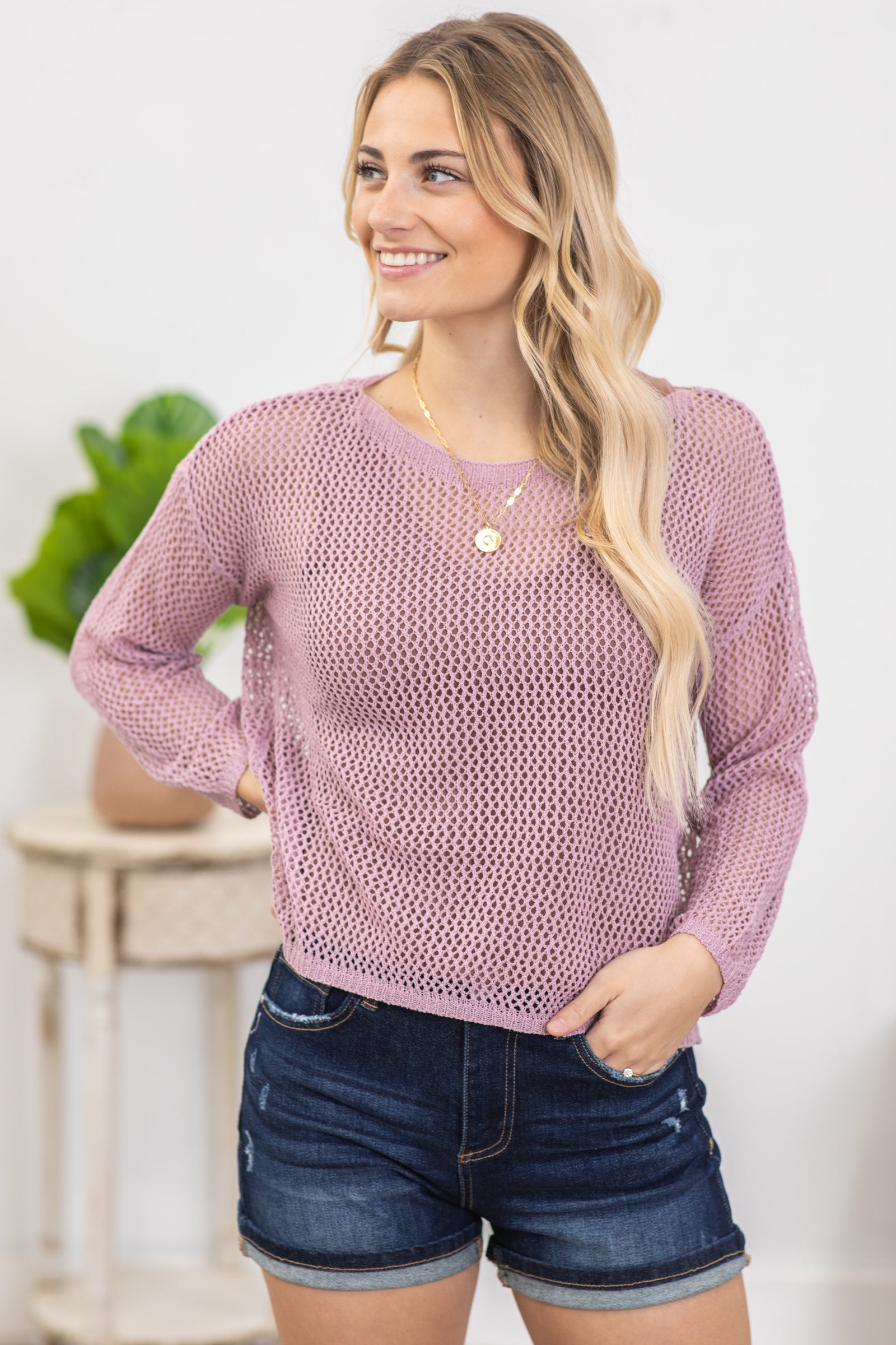 Lavender Hollow Dolman Sleeve Knit Top