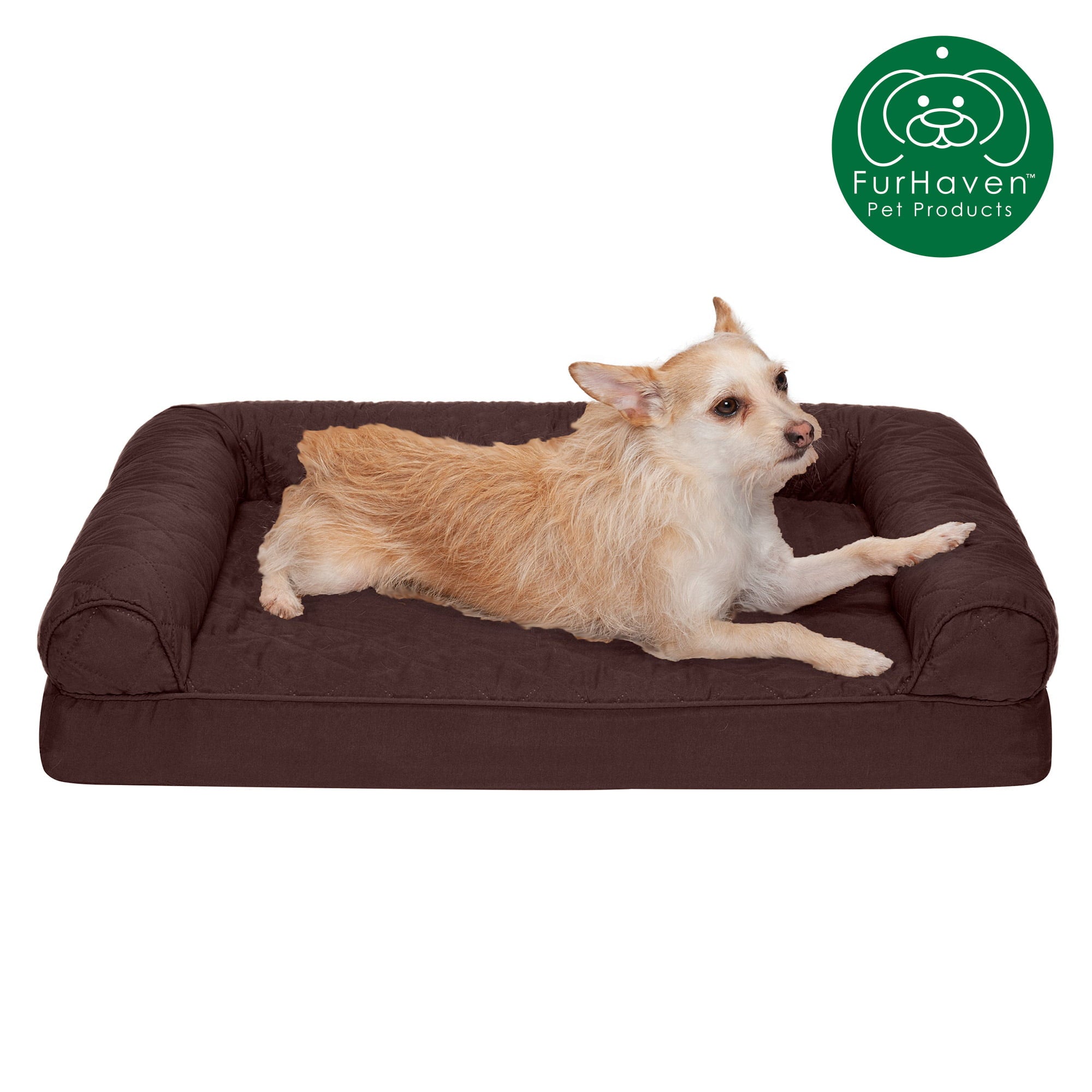 FurHaven | Orthopedic Quilted Sofa Pet Bed for Dogs and Cats， Coffee， Medium