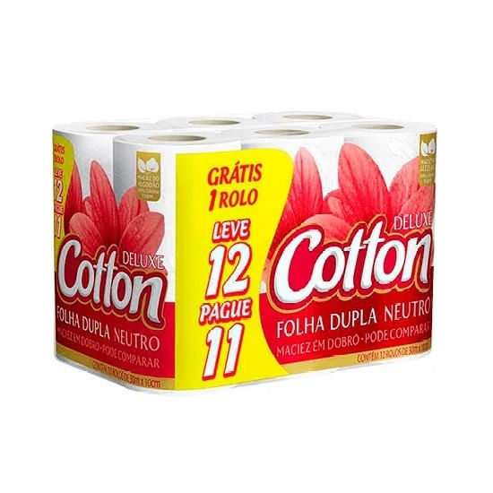 Papel Higienico Folha Dupla 30 Metros Cotton Neutro Leve 12 Pague 11