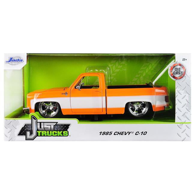 Jada 31607-MJ 1985 Chevrolet Silverado C-10 Pickup Truck Custom Wheels Orange and White Just Trucks 1 by 24 Diecast Model Car