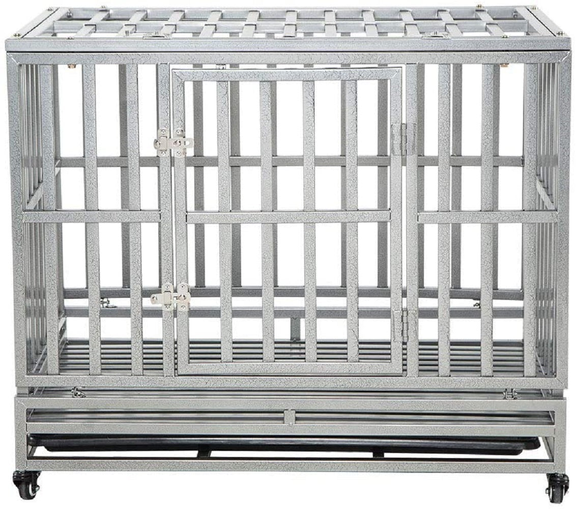 SMONTER Heavy Duty Dog Crate I Shape Strong Metal Kennel for Large Dogs