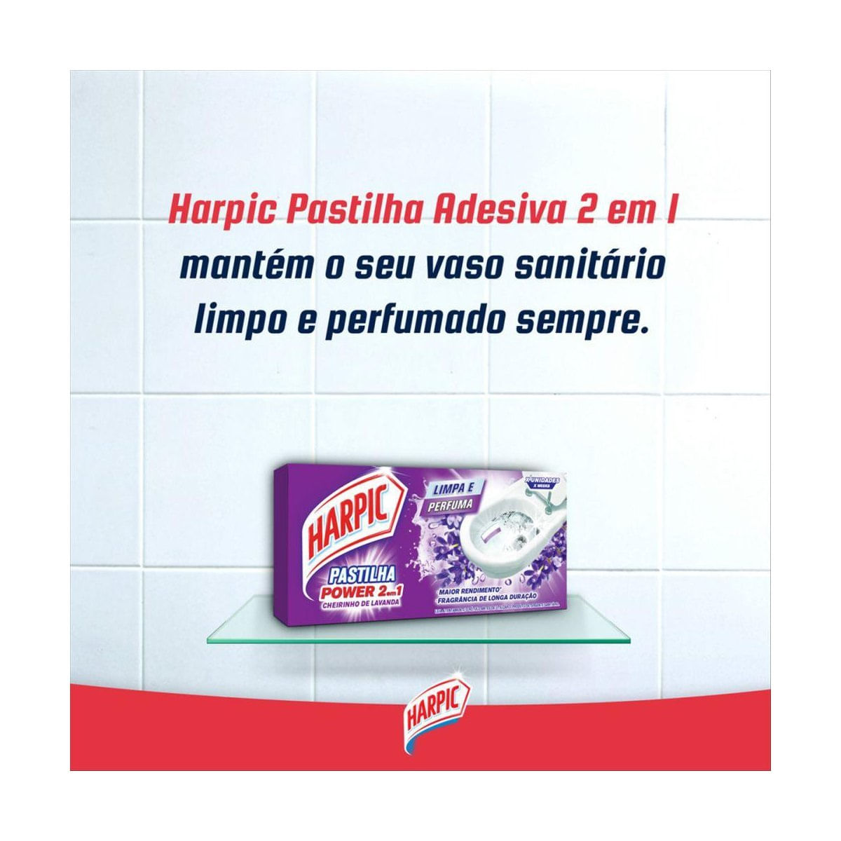 Harpic Limpador e Aromatizador Sanitario Pastilha Adesiva Power 2 em 1 Lavanda 3 unidades