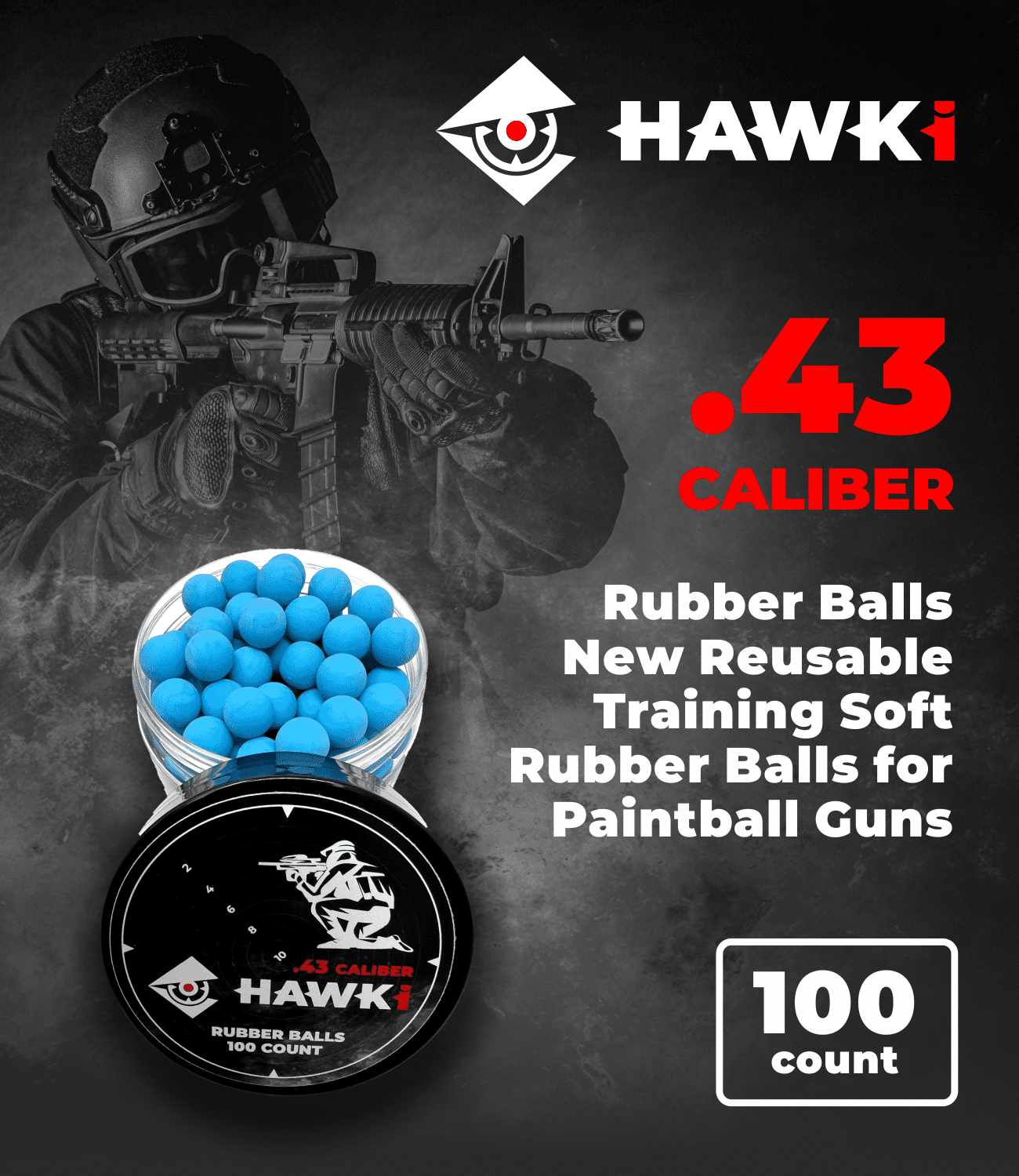 Hawki .43 Cal Reusable Training Soft Rubber Balls 100 Pack (Blue)