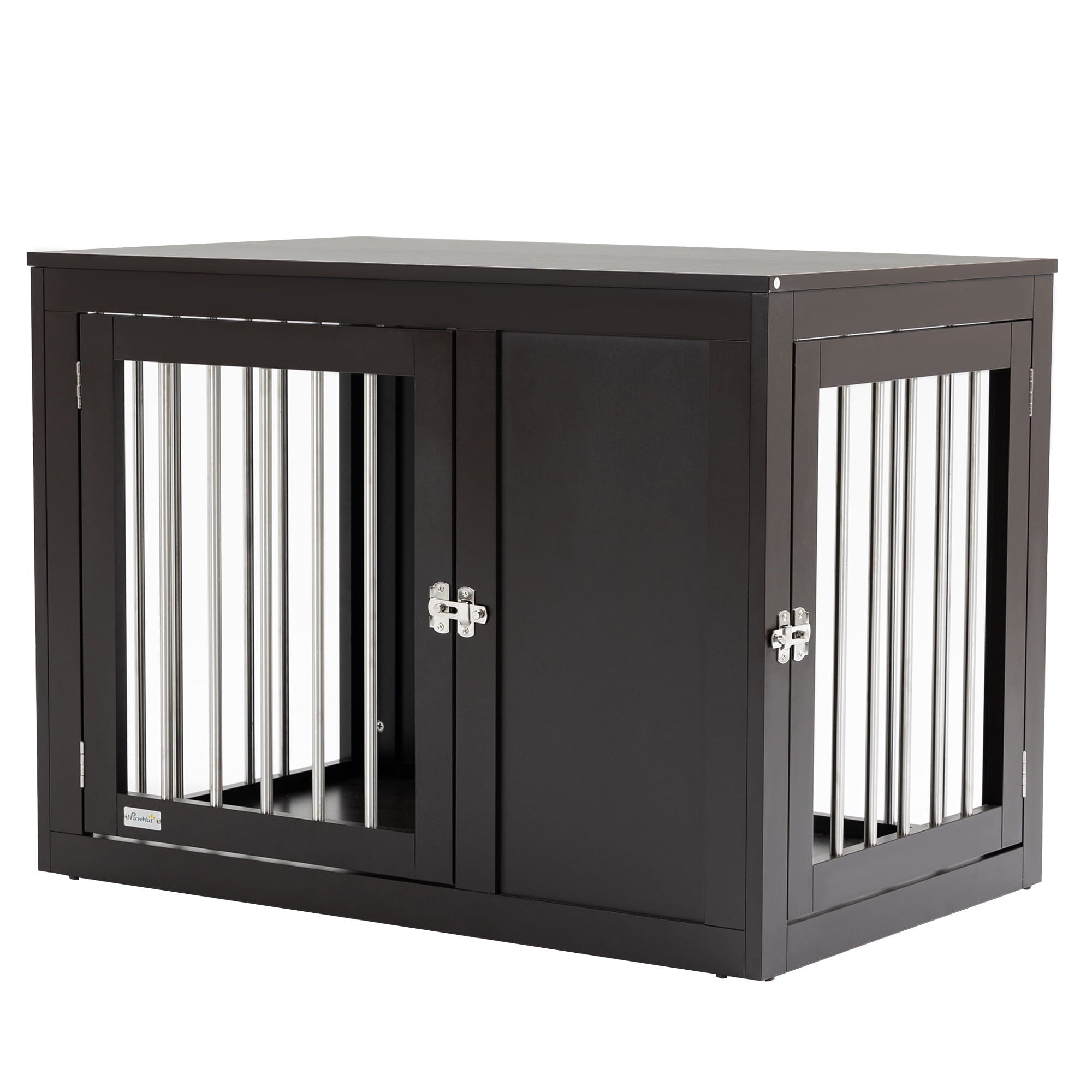 Pawhut Wooden Dog Crate Furniture Wire Pet Cage Kennel， End Table with Double Doors， and Locks， for Medium and Large Dog House Indoor Use， Coffee