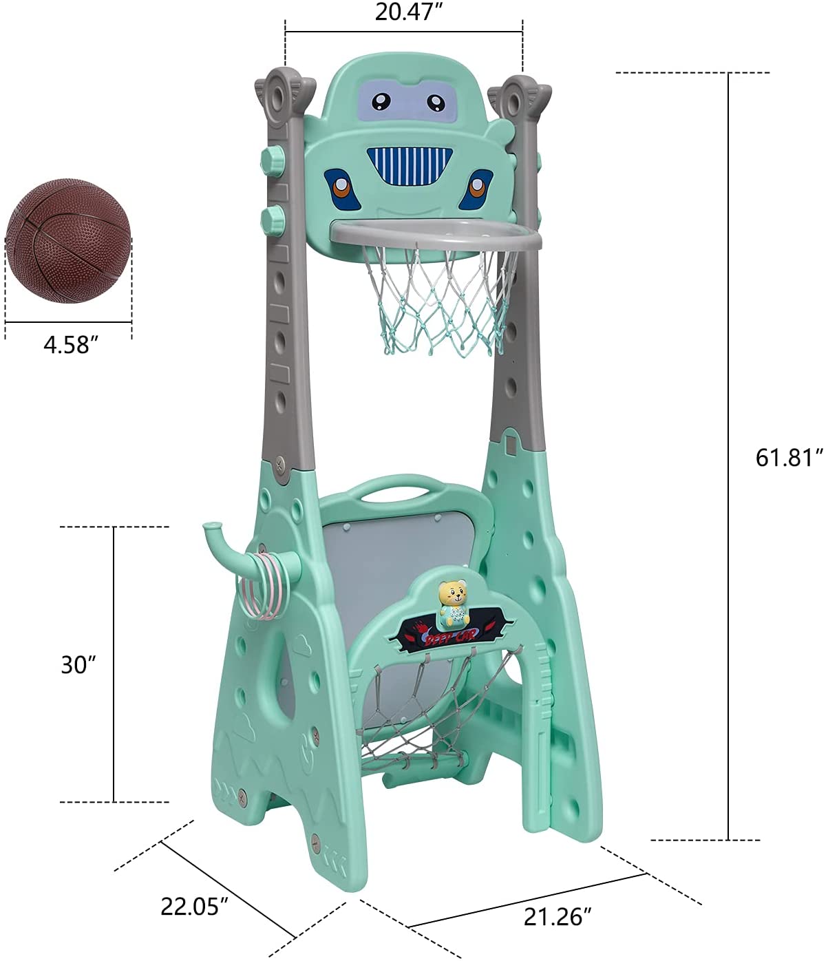 Kinbor Kids 7 in 1 Basketball Hoop Set  with Soccer Goal， Music Box for 3-7 BoysandGirls