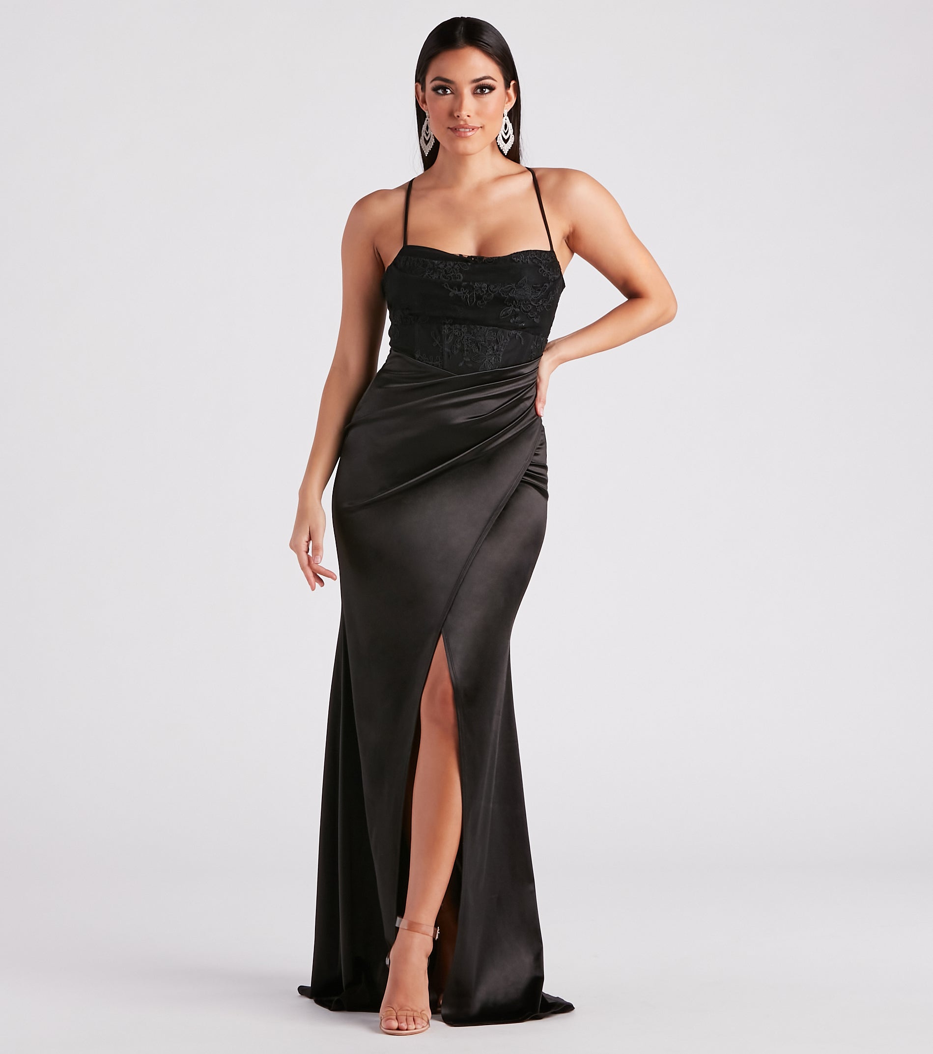 Janie Formal Satin Lace Long Dress
