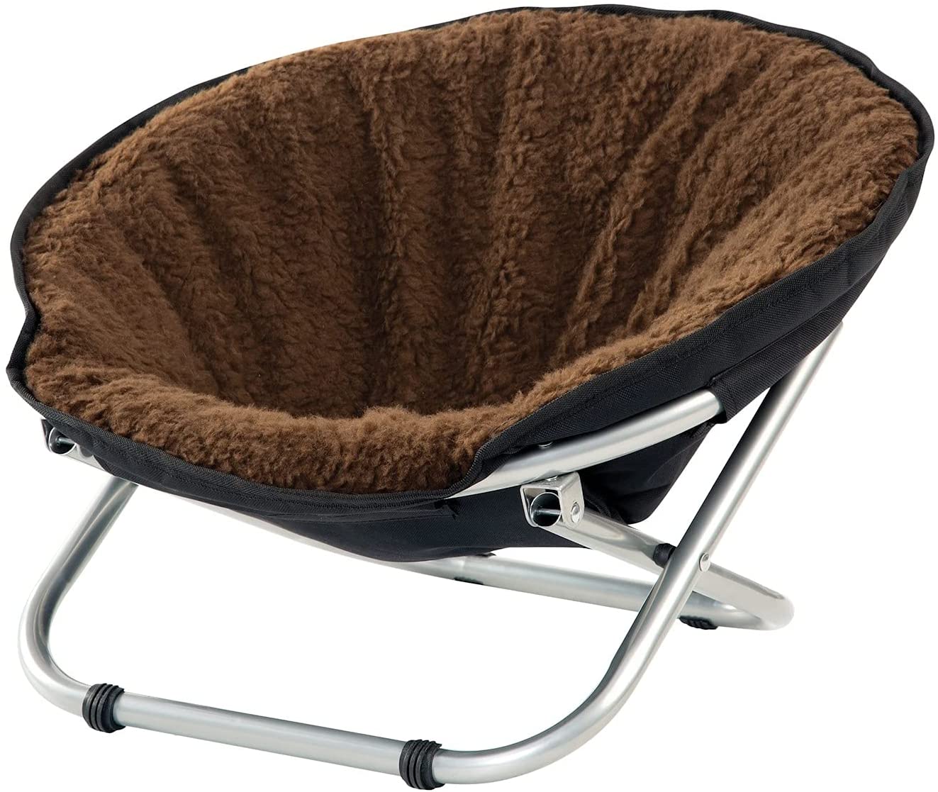 Pet Cot Chair - Portable Round Fold Out Elevated Cat Bed - Brown Fleece Top Cushion - Papasan Chair for Small Dogs