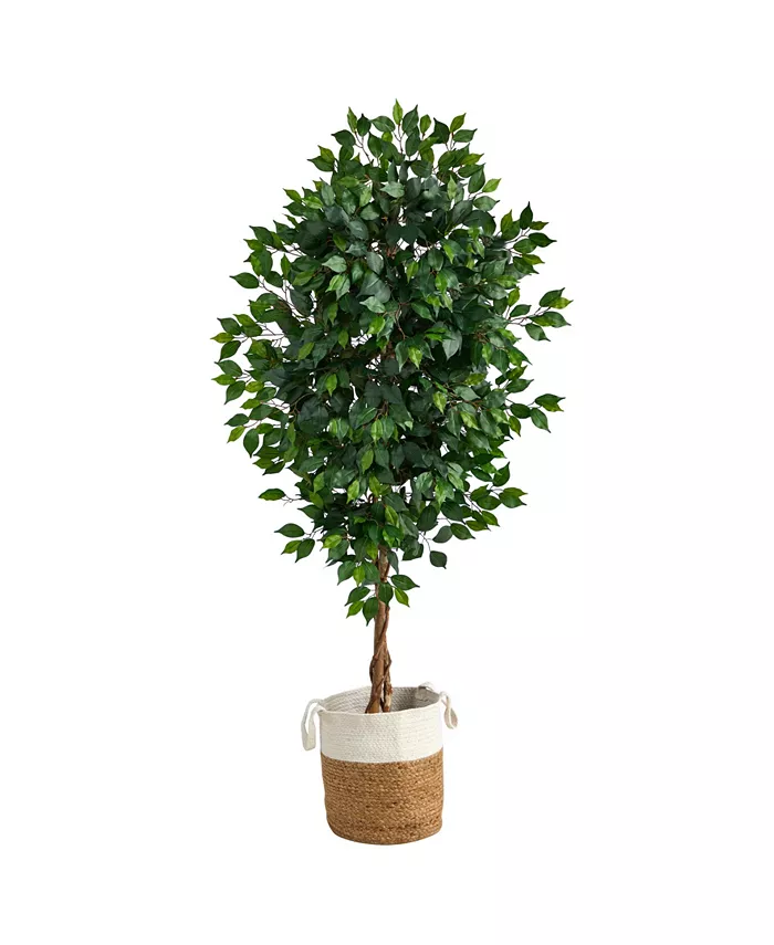 Nearly Natural 6' Ficus Artificial Tree with Natural Trunk in Planter
