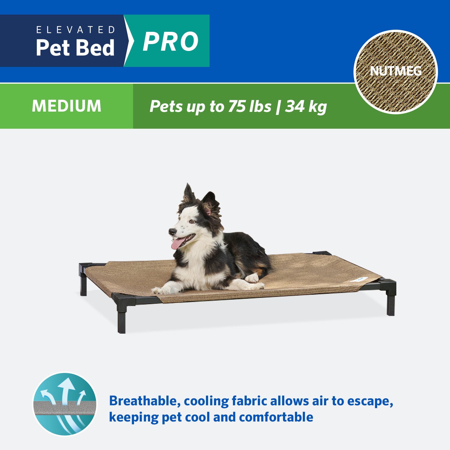 Coolaroo Cooling Elevated Dog Bed Pro， Medium， Fits in 42in Crates， Nutmeg