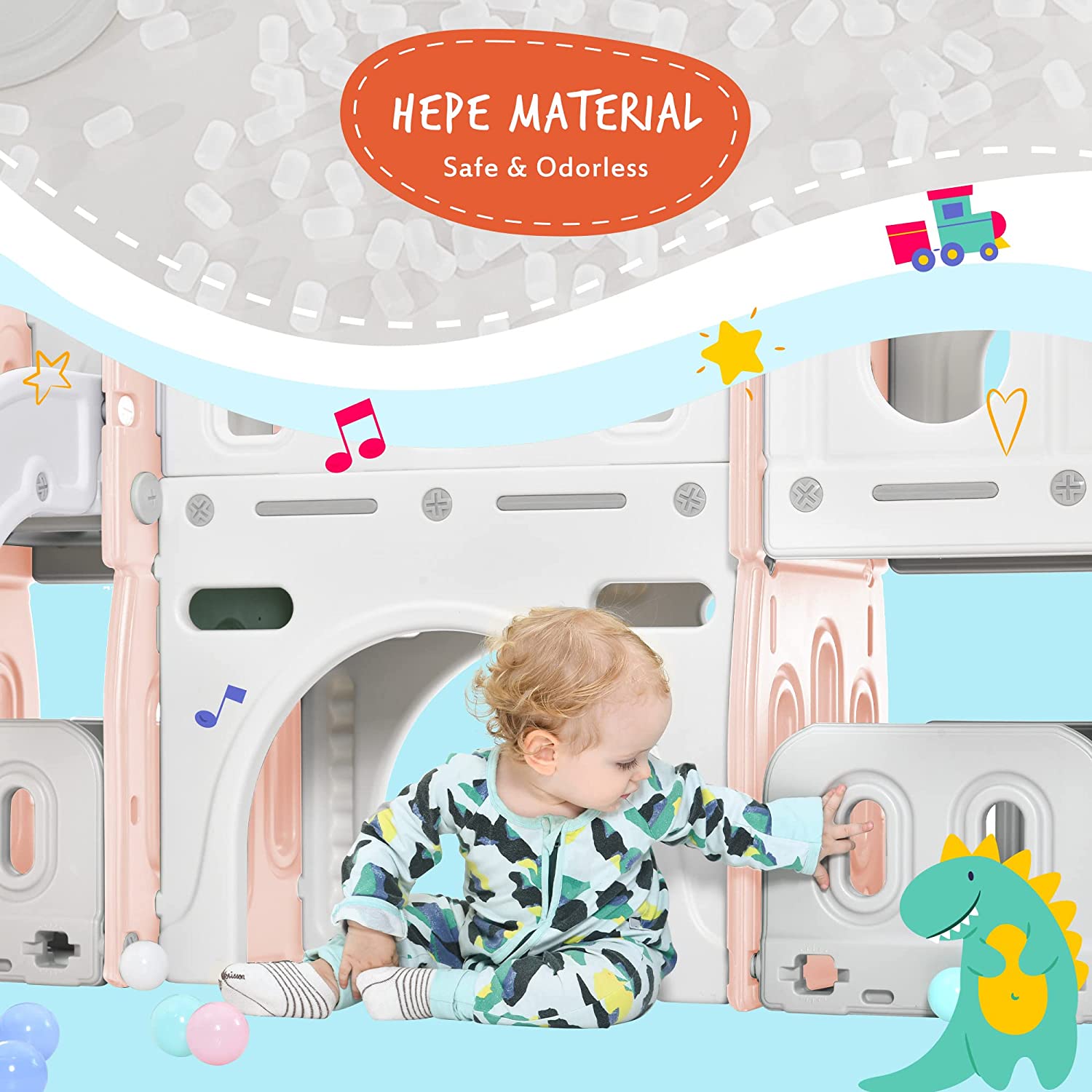 Track 7 Kids Slide 6-in-1，Kids Playground Slide with Climber，Basketball Hoop，Tunnel and Storage Space，Outdoor Indoor Slide Playset for Toddlers Age 1+，Pink