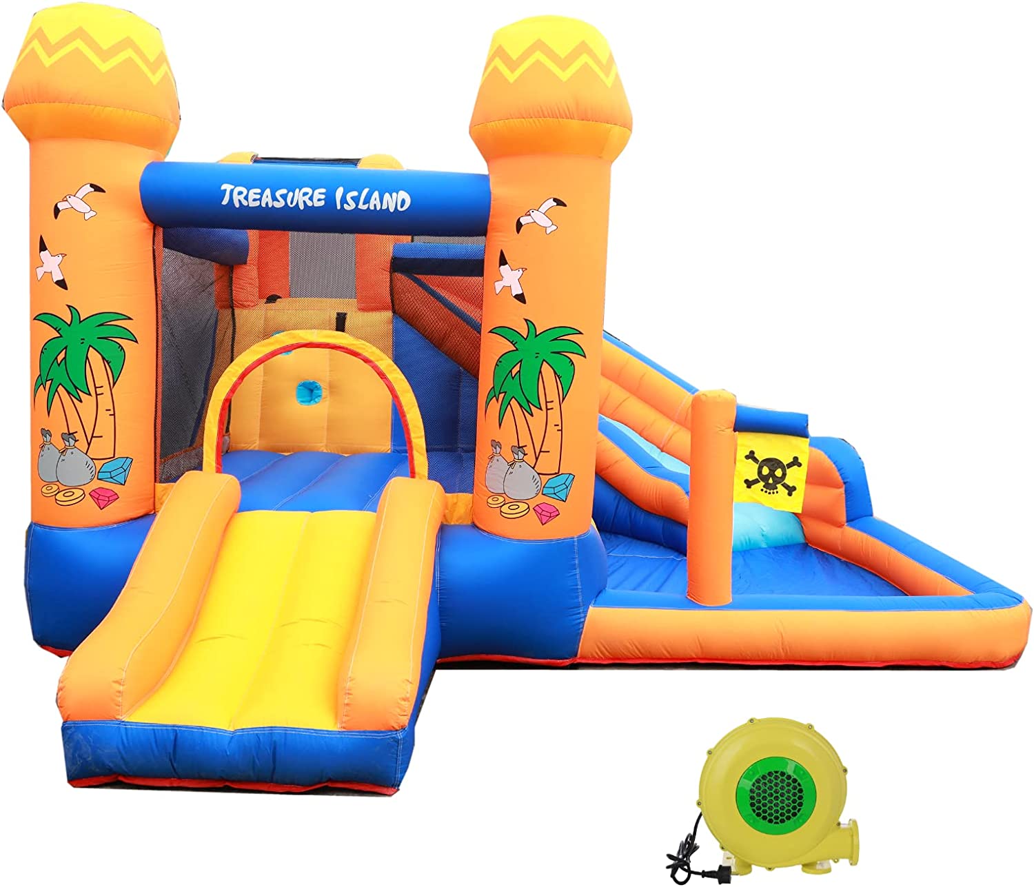 Arlopu Inflatable Water Slide Bounce House with Blower， Outdoor Yard Park Jumping Castle with Play Splash Pool for Kids 2-8 Years