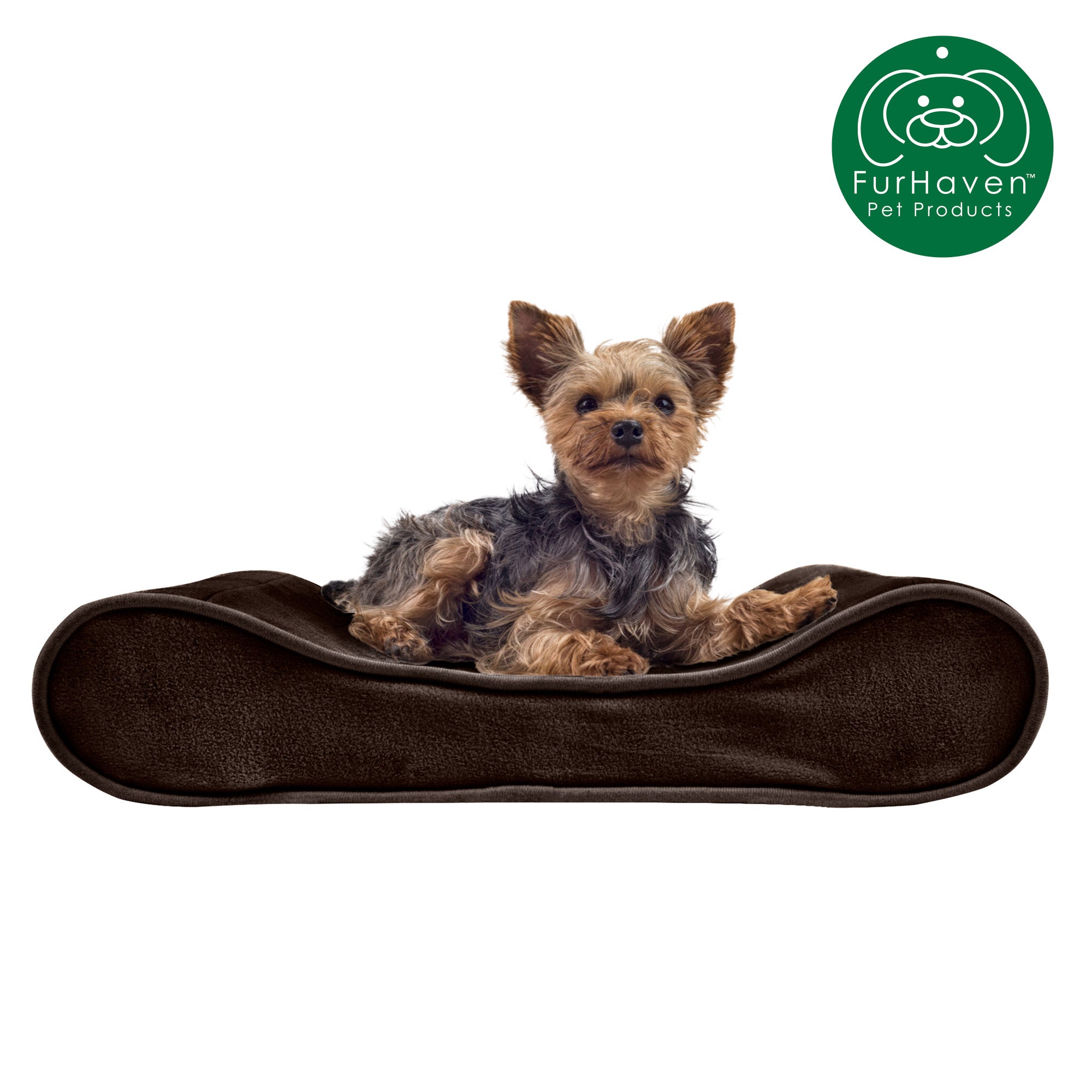 FurHaven Pet Dog Bed | Orthopedic Microvelvet Luxe Lounger Pet Bed for Dogs and Cats， Espresso， Small