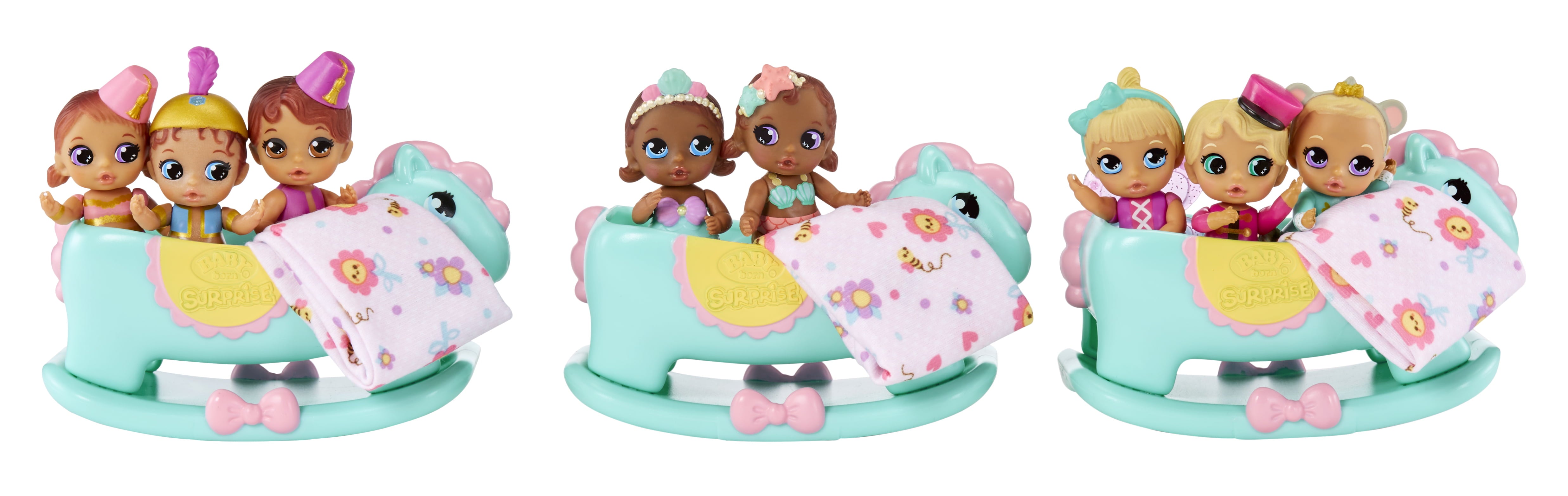 BABY born® Surprise Mini Babies 2.25" – Unwrap Surprise Twins or Triplets Collectible Baby Dolls with Soft Swaddle, Blanket, Rocking Horse, Age 3+