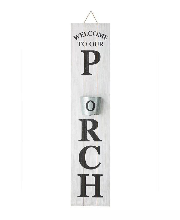Glitzhome Wooden Washed 'Welcome to Our Porch' Porch Sign with Planter， 42