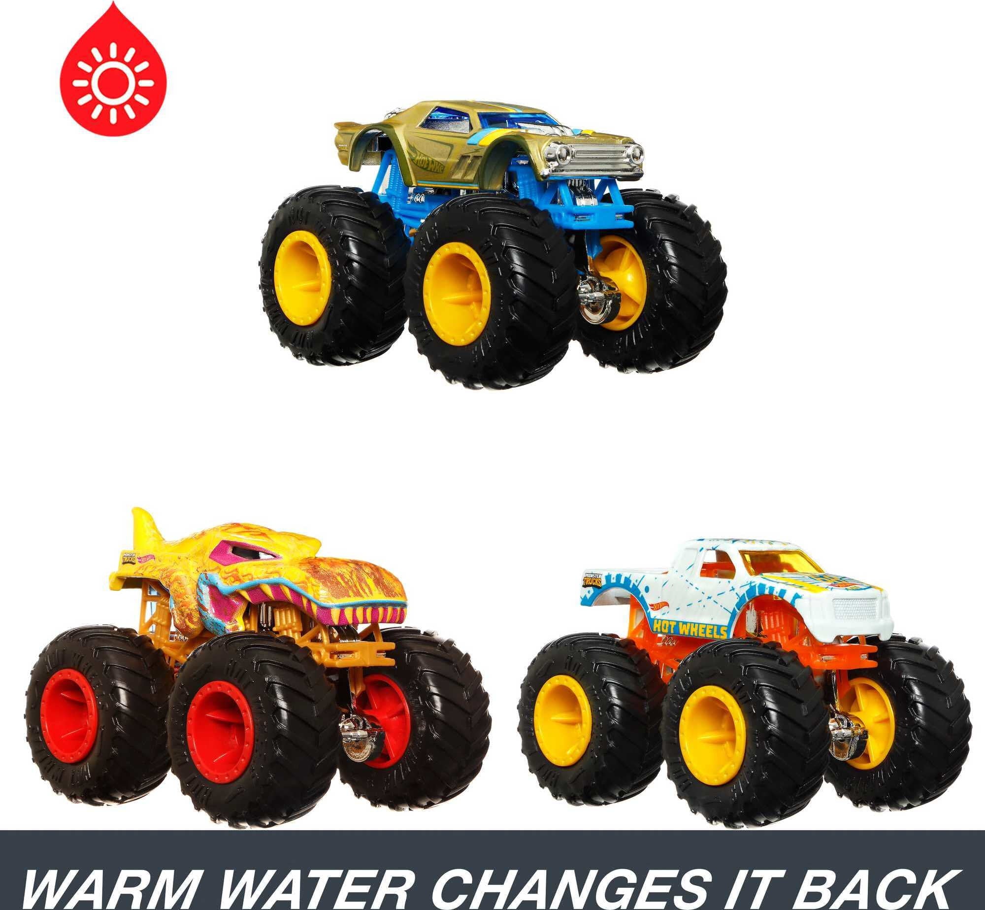 Hot Wheels Monster Trucks Set of 3 1:64 Scale Color Shifters Toy Trucks (Styles May Vary)