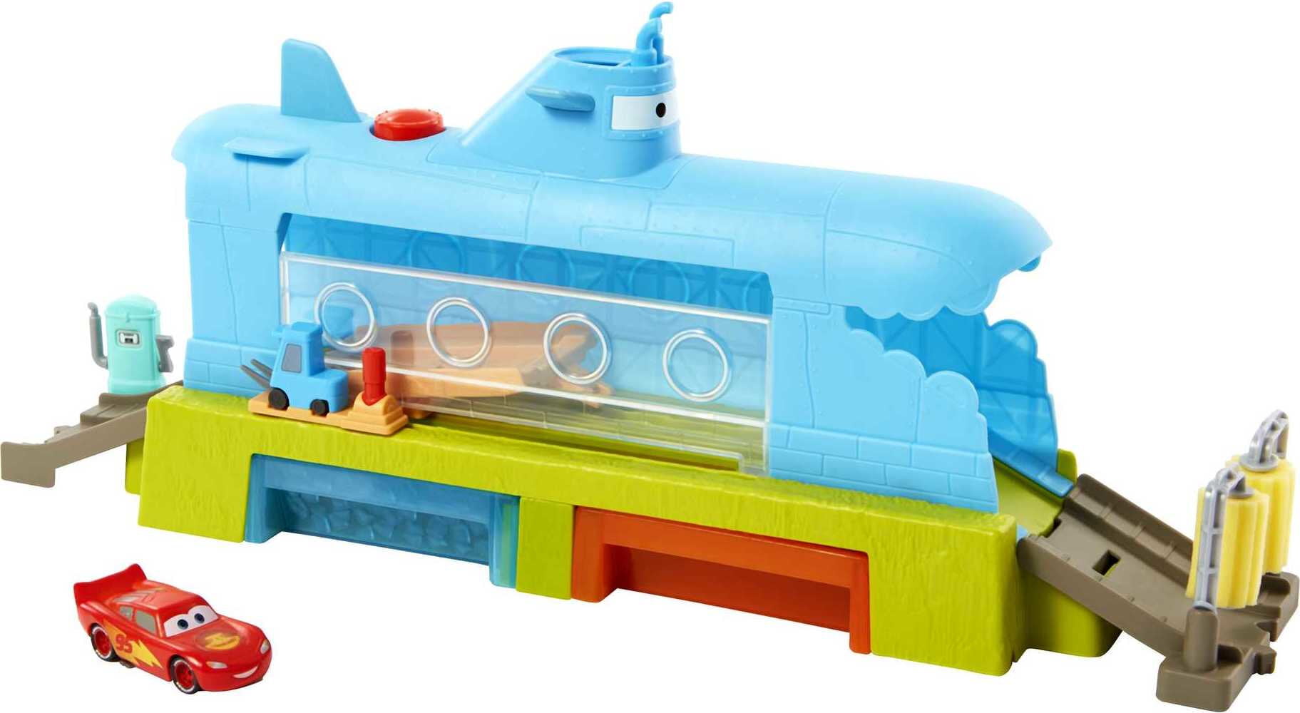 Disney and Pixar Cars Submarine Car Wash Playset with Color-Change Lightning McQueen Toy Car