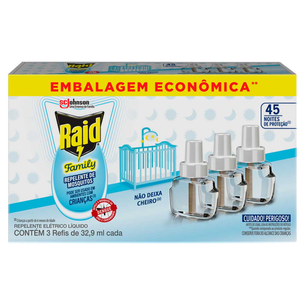 Repelente Eletrico Liquido Raid 45 Noites 3UN Refil de 32,9ml