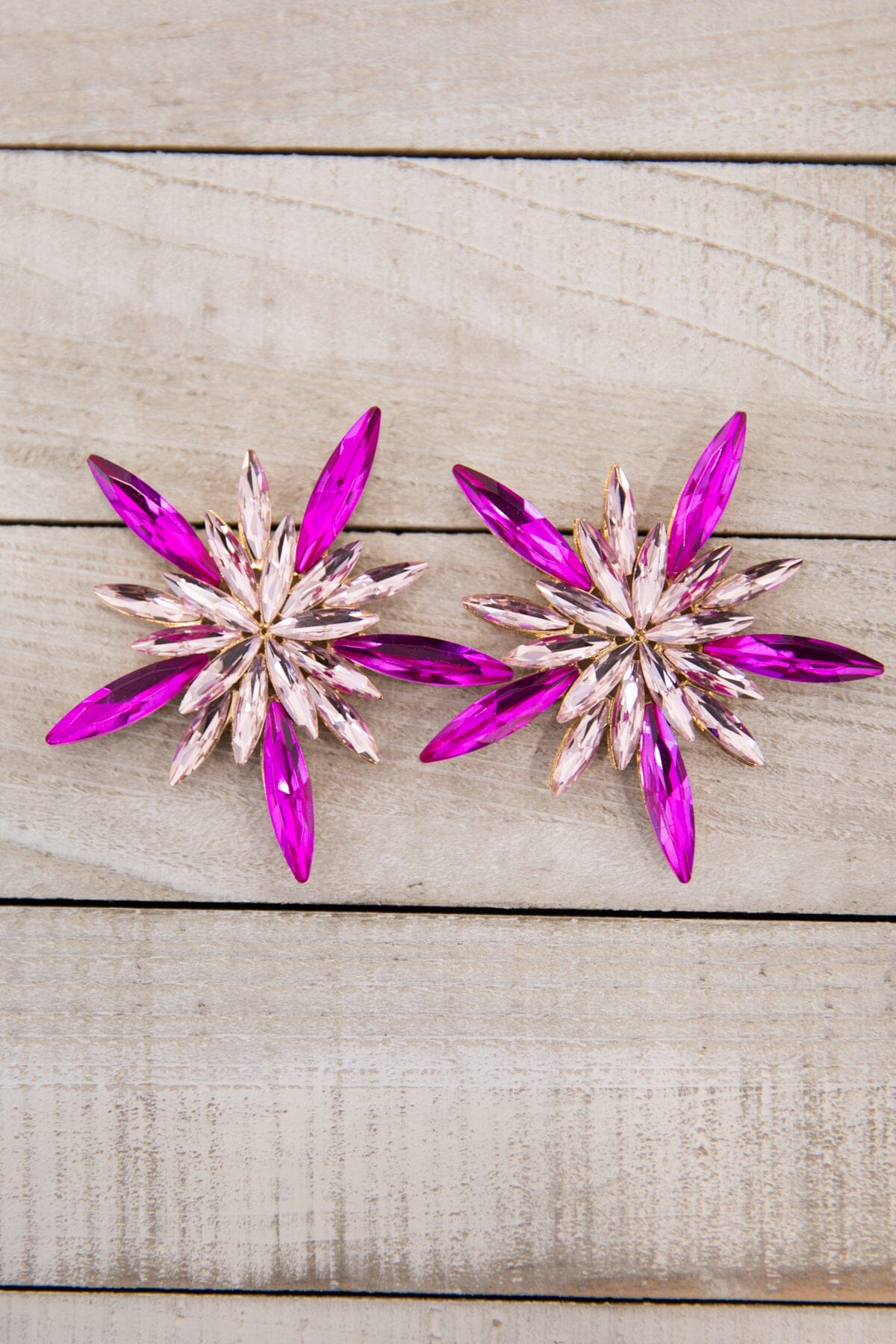 Fuchsia Rhinestone Starburst Earrings