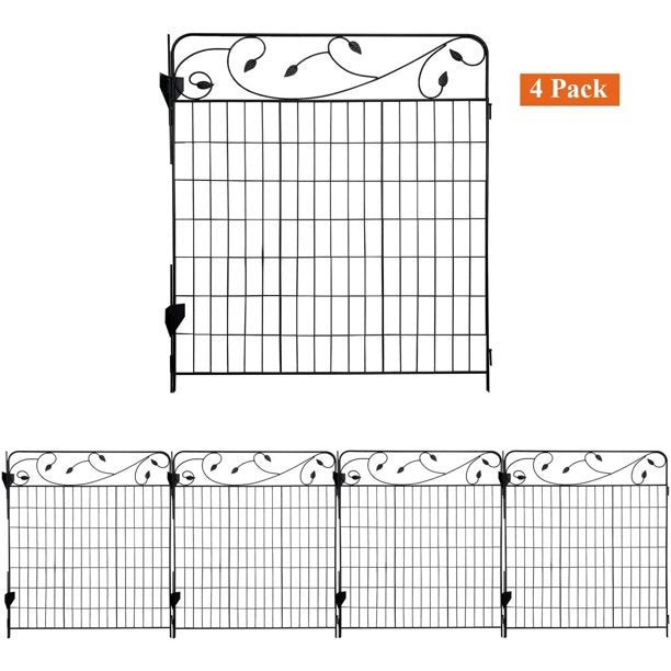 Ashman Online Garden Fence 44in x 3ft - Outdoor Rustproof Metal Landscape Fencing Wrought Iron Wire Gate Border Edge Folding, Black Color, (Set of 4)
