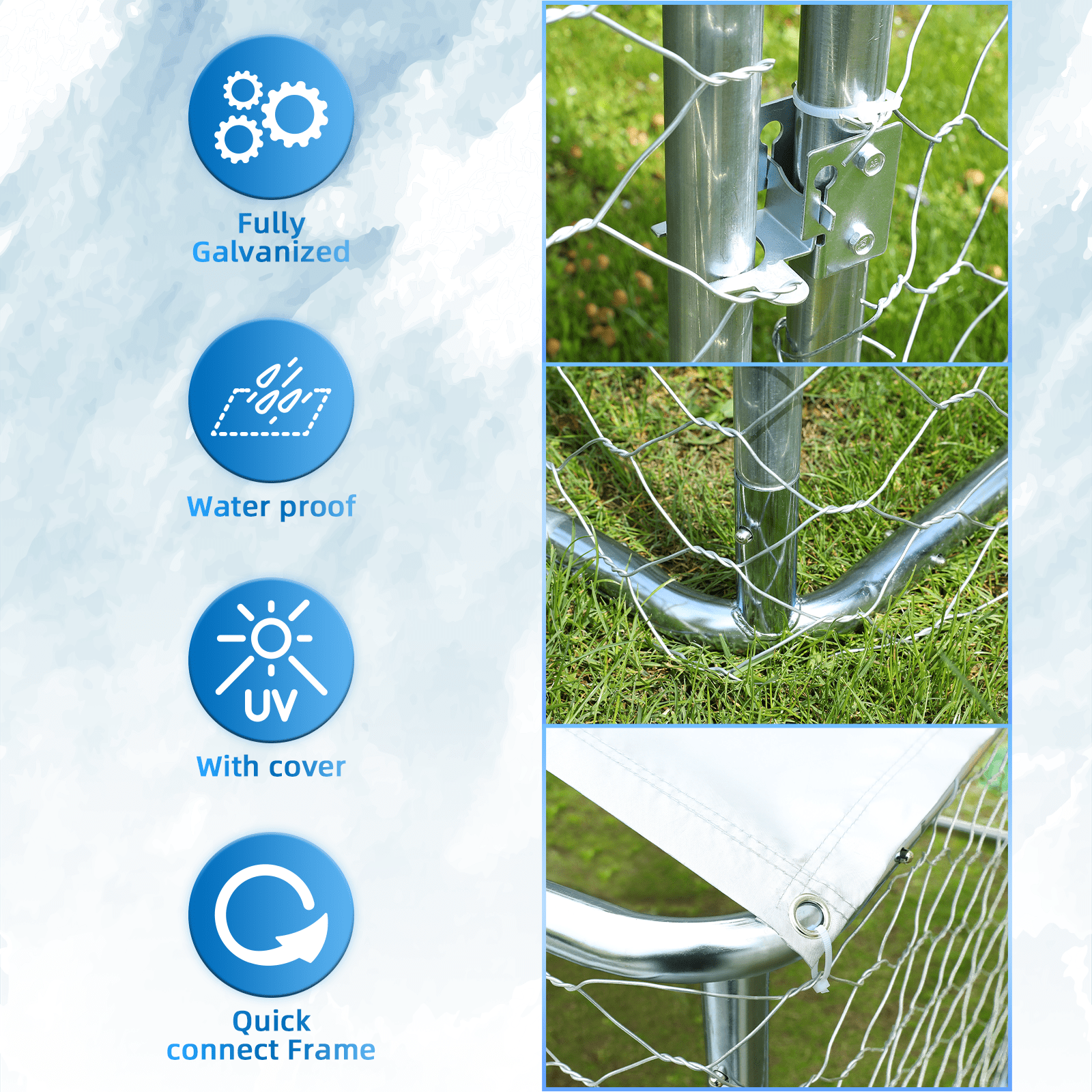 LVUYOYO Heavy Duty Outside Dog Kennels Playpen for Dogs Outdoor Dog Fence with Water-Resistant Cover for Back or Front Yard