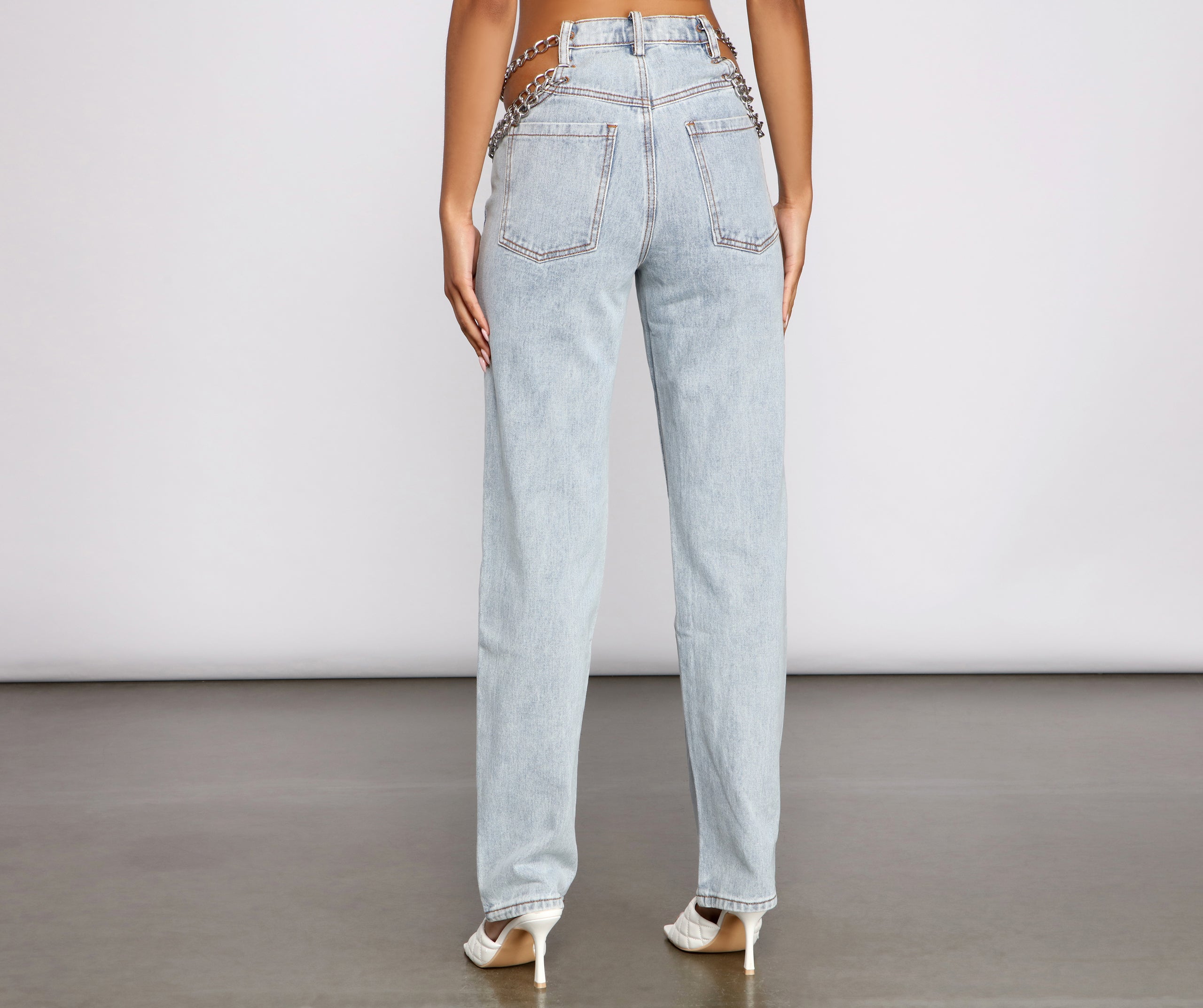 High-Rise Chic Chain Waist Boyfriend Jeans