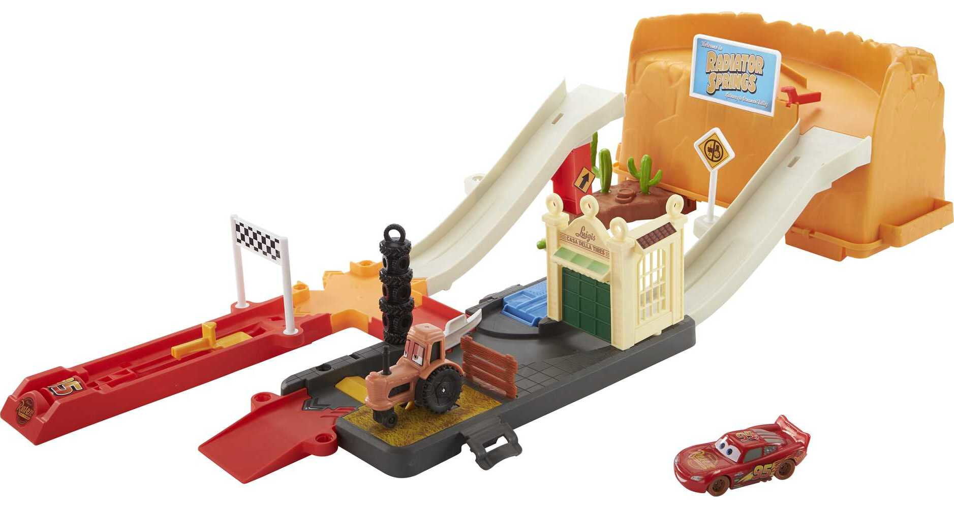 Disney and Pixar Cars Race and Go Playset with Lightning McQueen Toy Car and 2-in-1 Storage Tub