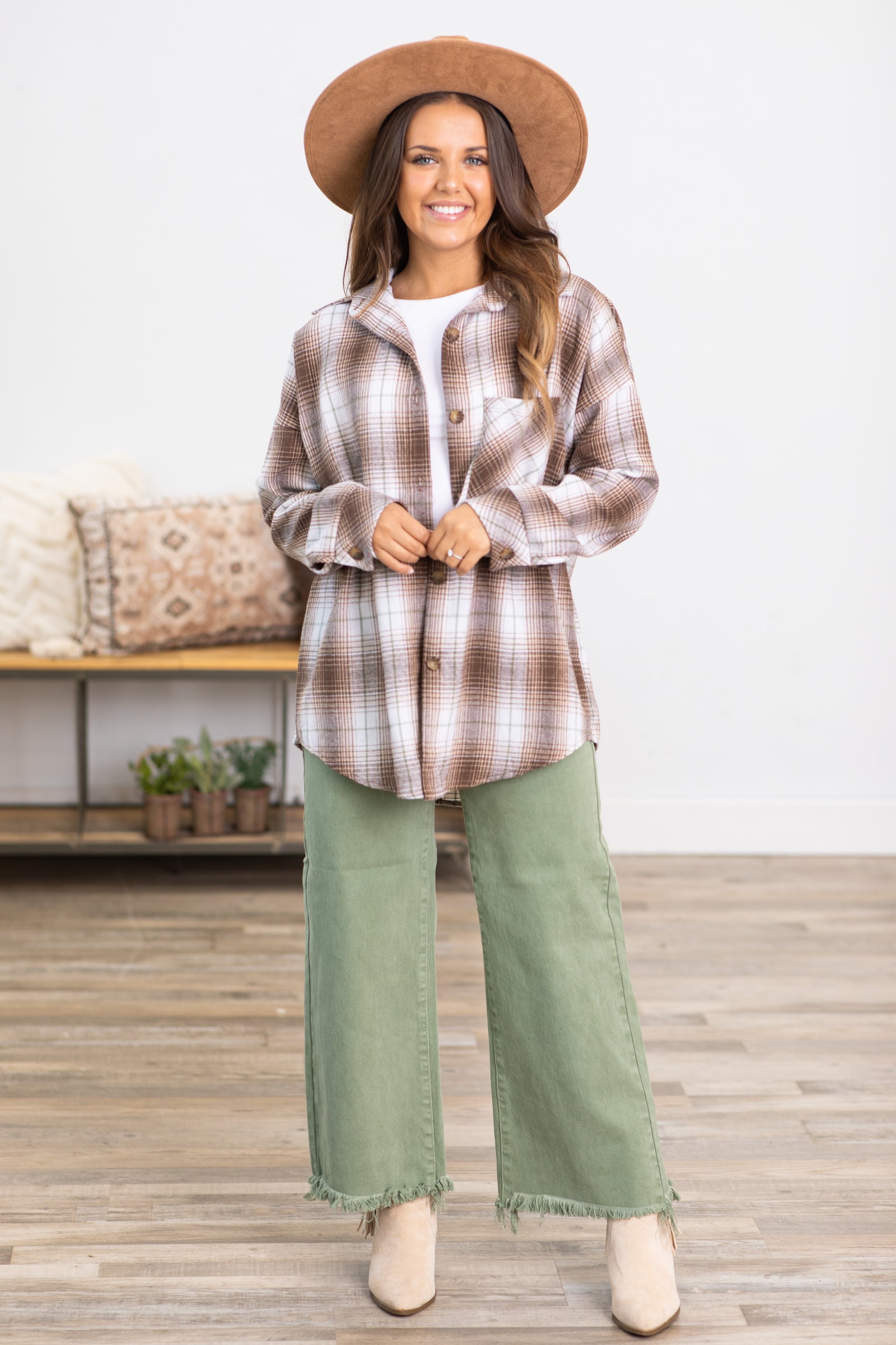 Risen Sage Wide Leg Tummy Control Jeans